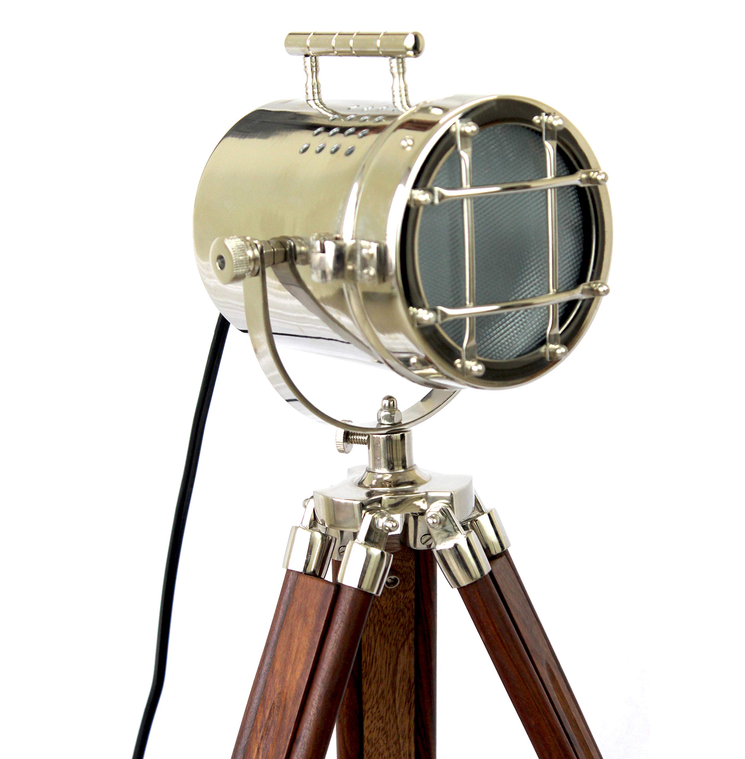 Morska vintage reflektor lampa statywowa chromowana i brązowa lampa stołowa