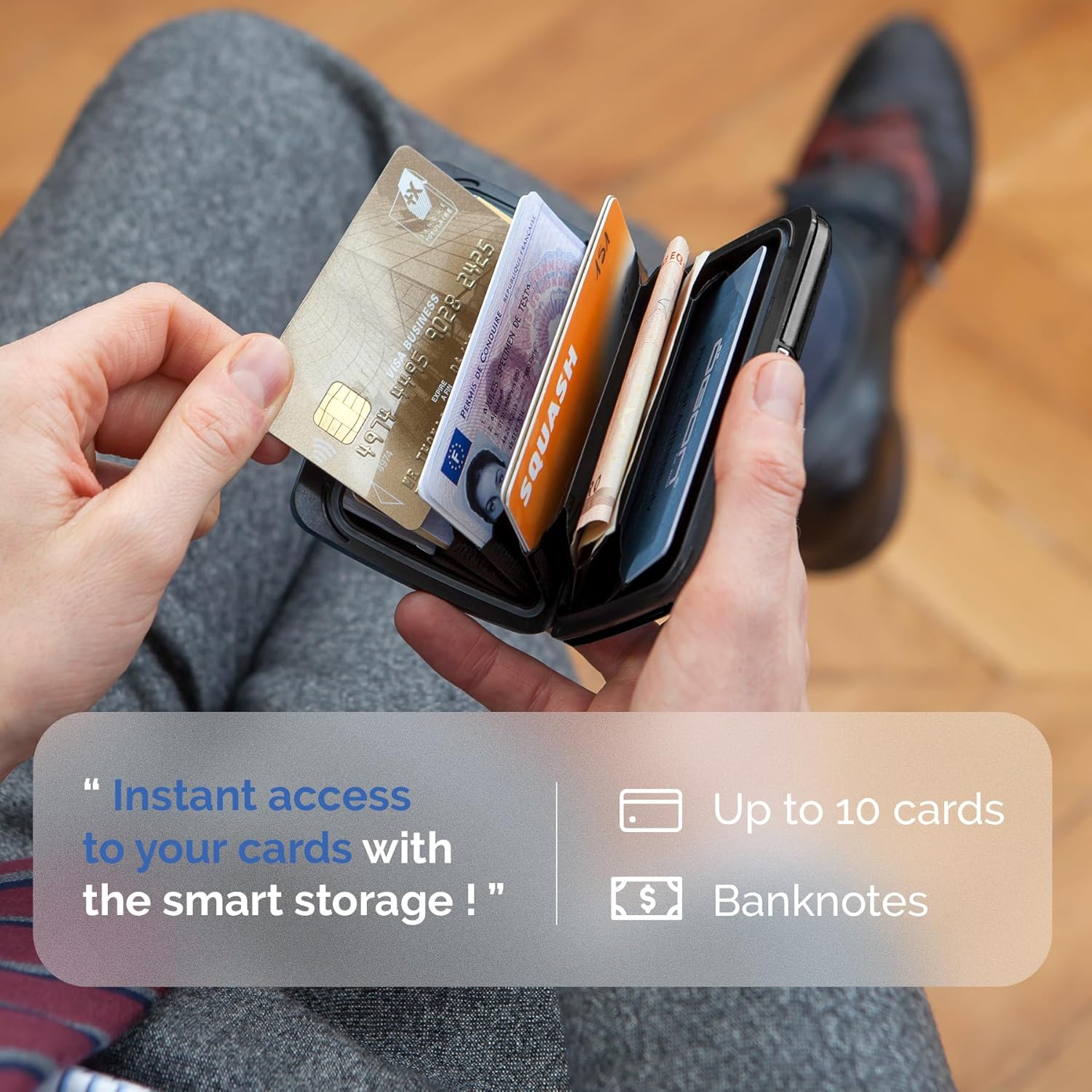 ÖGON -DESIGNS- Aluminum card holder with metal lock, RFID protection against fraud and demagnetization, compact wallet, Smart Case OSLO model - Image 4