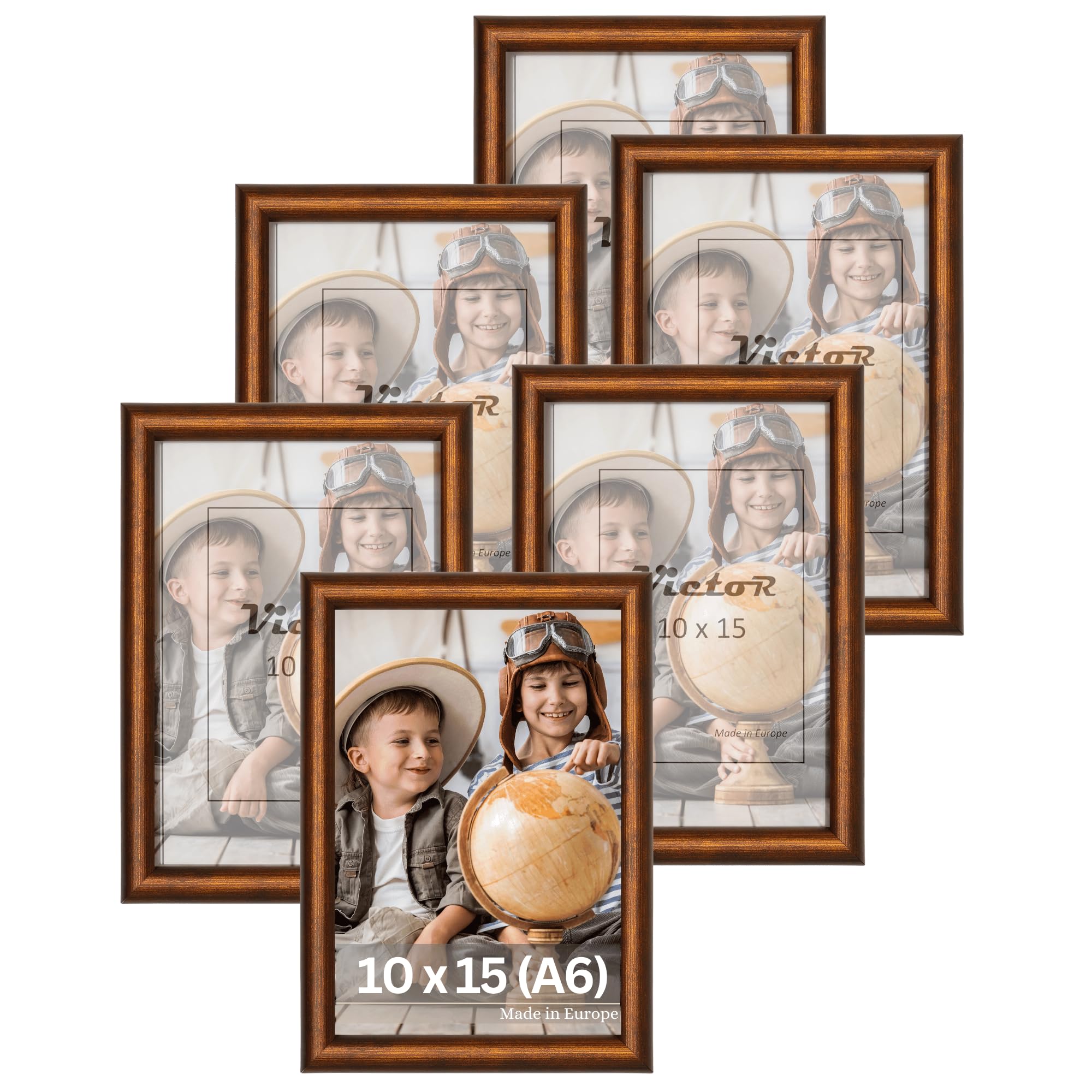 VictoR Bilderrahmen braun 6er Set 10x15 cm (A6) David - Leiste 14x17mm - Fotorahmen vintage A5 - Shabby Chic Deko - Bilderrahmen Set A6 braun