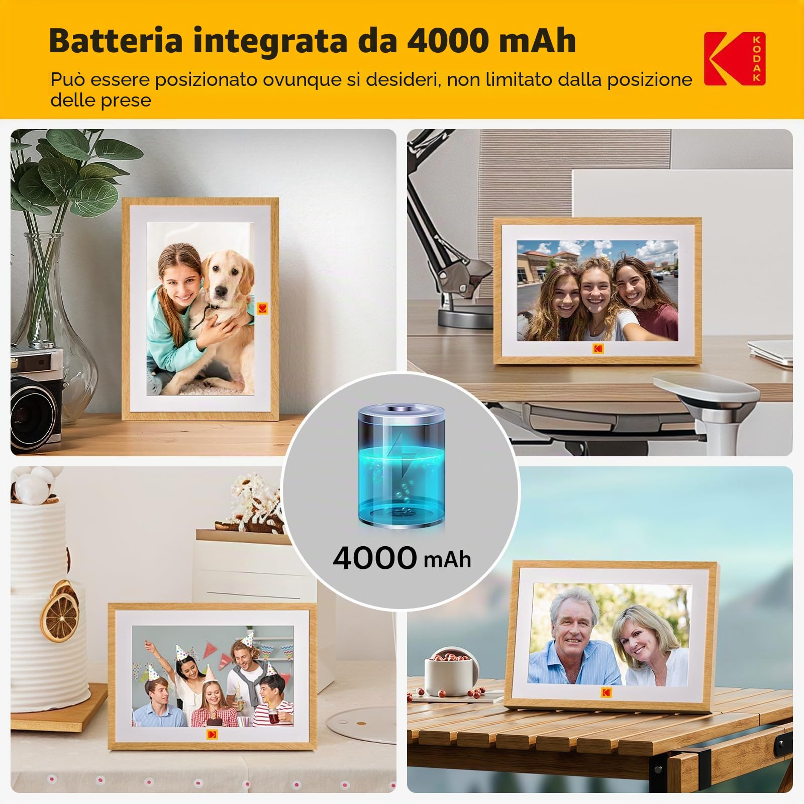 KODAK Cornice Digitale con Batteria 10 Pollici, WiFi Cornice Elettronica, Memoria 32GB, Display Foto/Video in Modalità Multimediale, 1280 x 800 con Batteria 4000 mAh