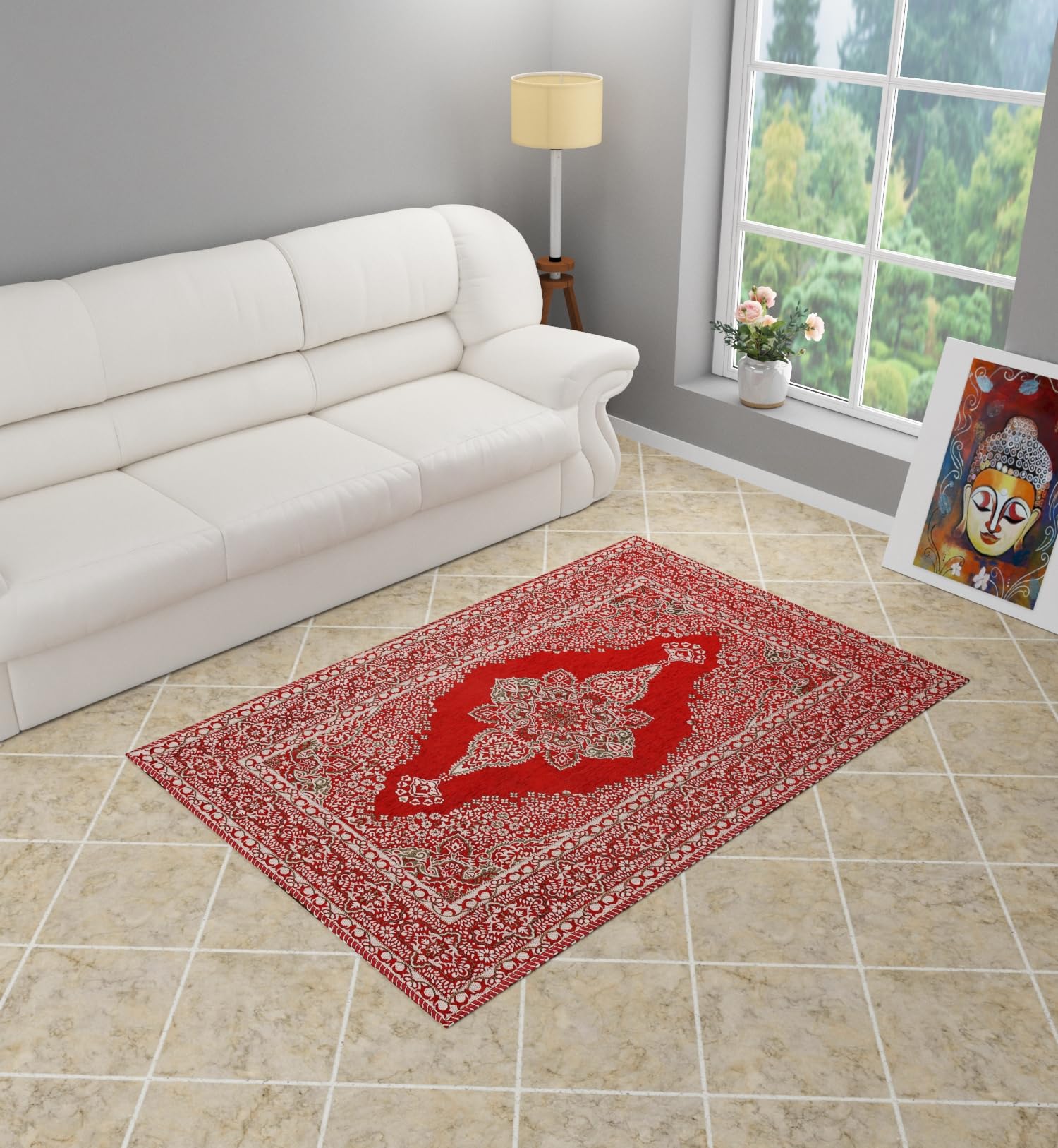 Furnishing Hut Heavy Fabric Velvet Carpets for Living Room 3x5 feet, Hall, Living - Room, Drowing Room, Yoga Hall Designer Cotton Carpet - |36" inch x 60" inch | 3 Feet x 5 Feet(Red)-image-21