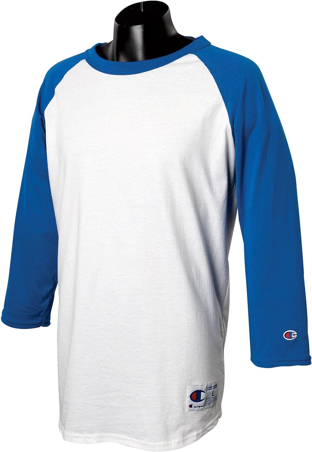 Champion Men's Raglan Baseball T-Shirt Medium White/Team Blue
