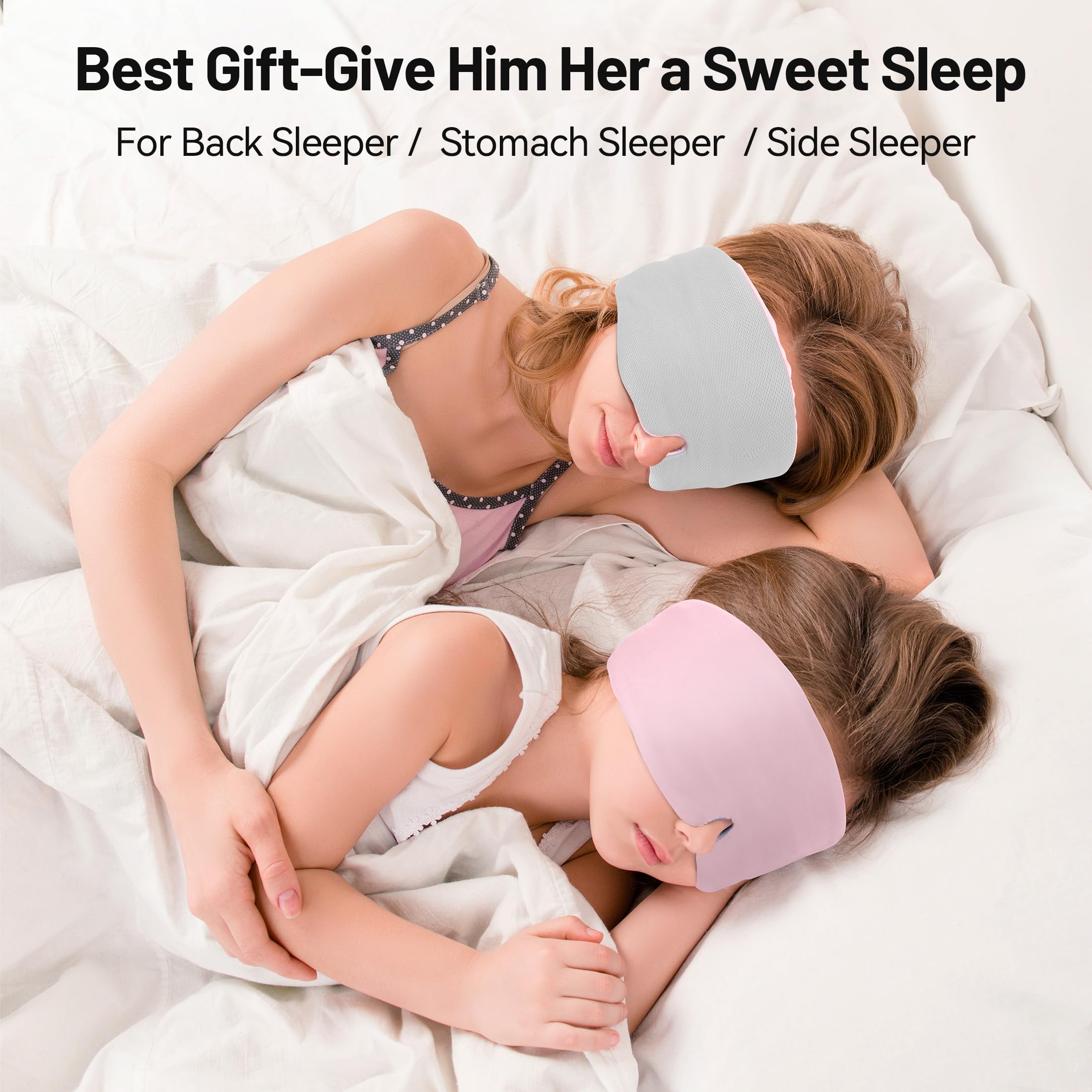 LOVE EYE Máscara de dormir de seda de hielo para dormir de lado, cubierta acolchada de seda de hielo para dormir con banda ajustable, completamente opaca, suave, regalos para hombres y mujeres (rosa)