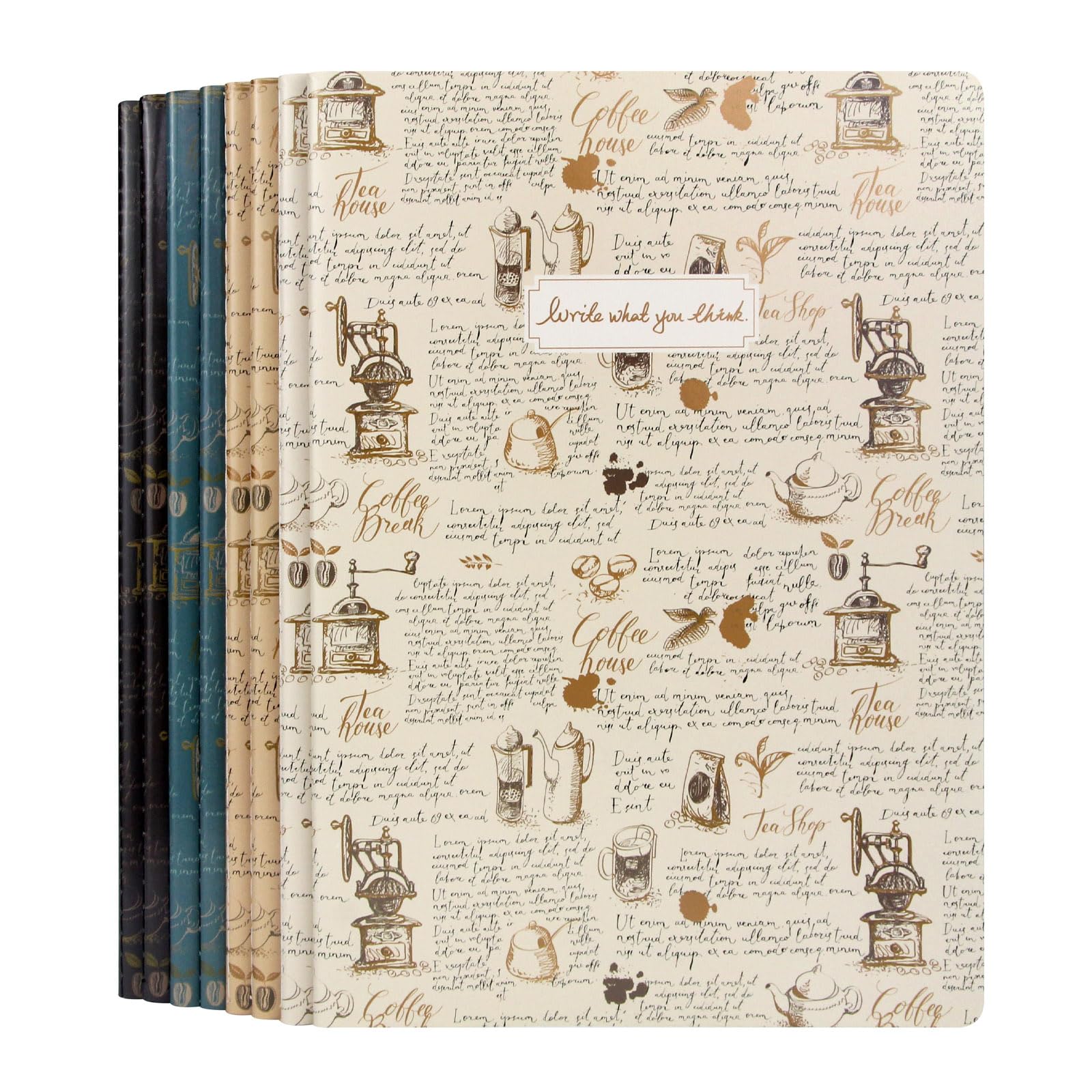 WETLOTE A4 Notebook 8 Pack with Thread Stitching,Blank, 48 Sheets (96 Pages), 70 g/m², Softcover Vintage Style (4 Colors) – Study Notebooks for School, Office & Learning