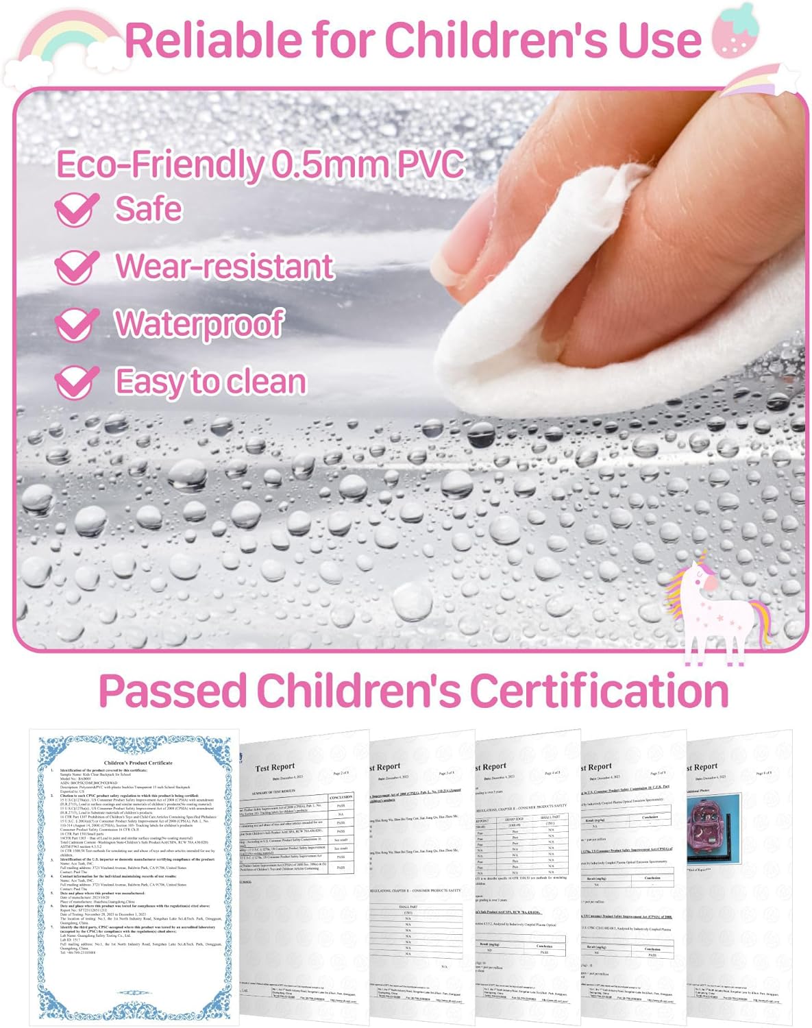 Bagseri 2 Piece Clear Backpack Set for Girls, 15 Inch Transparent Bookbag with Matching Snack Bag, School Kindergarten to 2nd Grade, Heavy Duty PVC, Pink Unicorn - Image 8