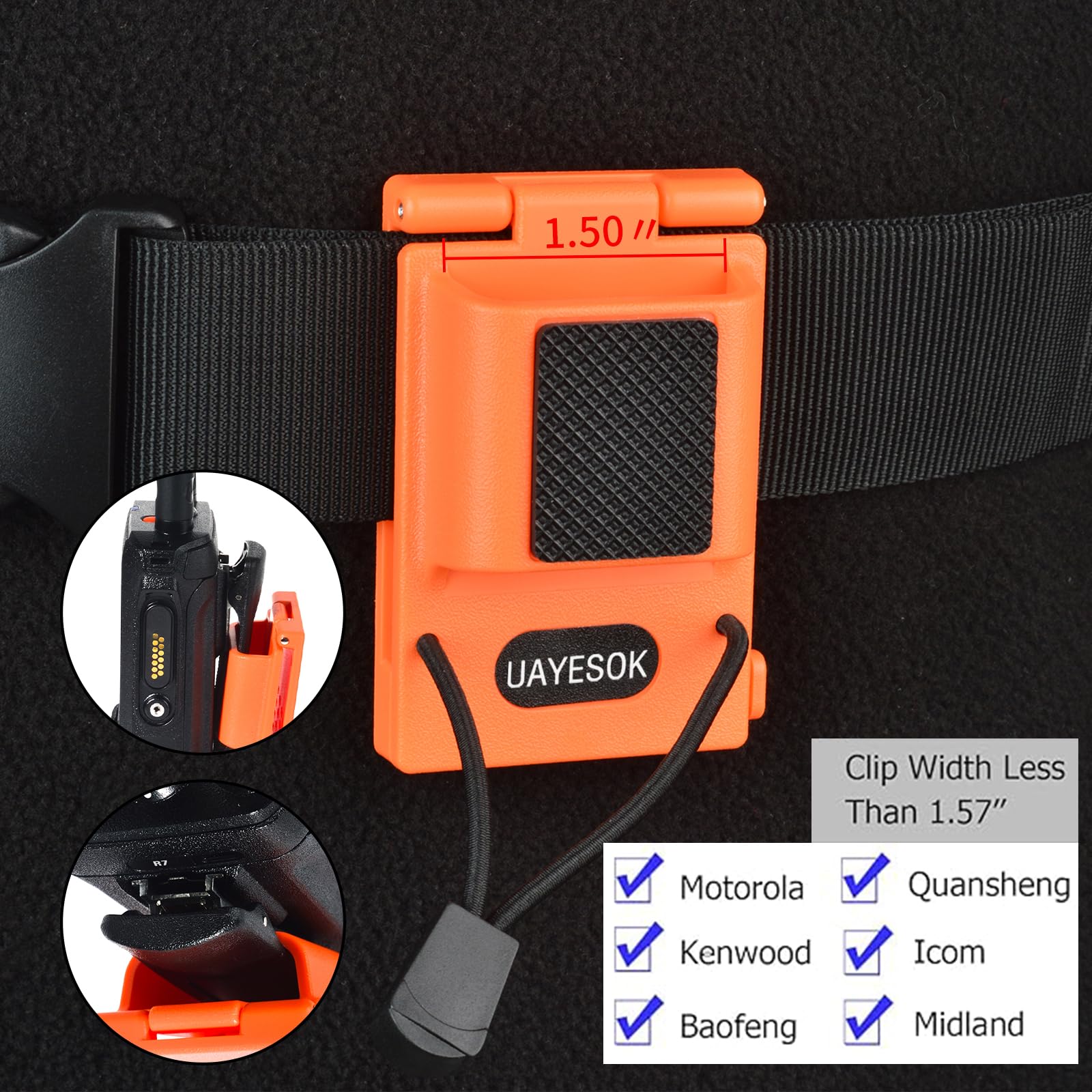 UAYESOK Support de radio universel avec clip de ceinture pour talkie-walkie - Étui tactique de police pour radio bidirectionnelle Kenwood Motorola Baofeng Quansheng Icom Midland (orange)