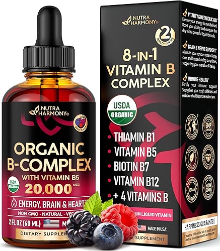 USDA Organic Vitamina B Complejo B5 Ácido Pantoténico B12 Metilcobalamina Tiamina B1 Piridoxina B6 Biotina B7 B9 Fólico B3 Niacinamida - Gotas