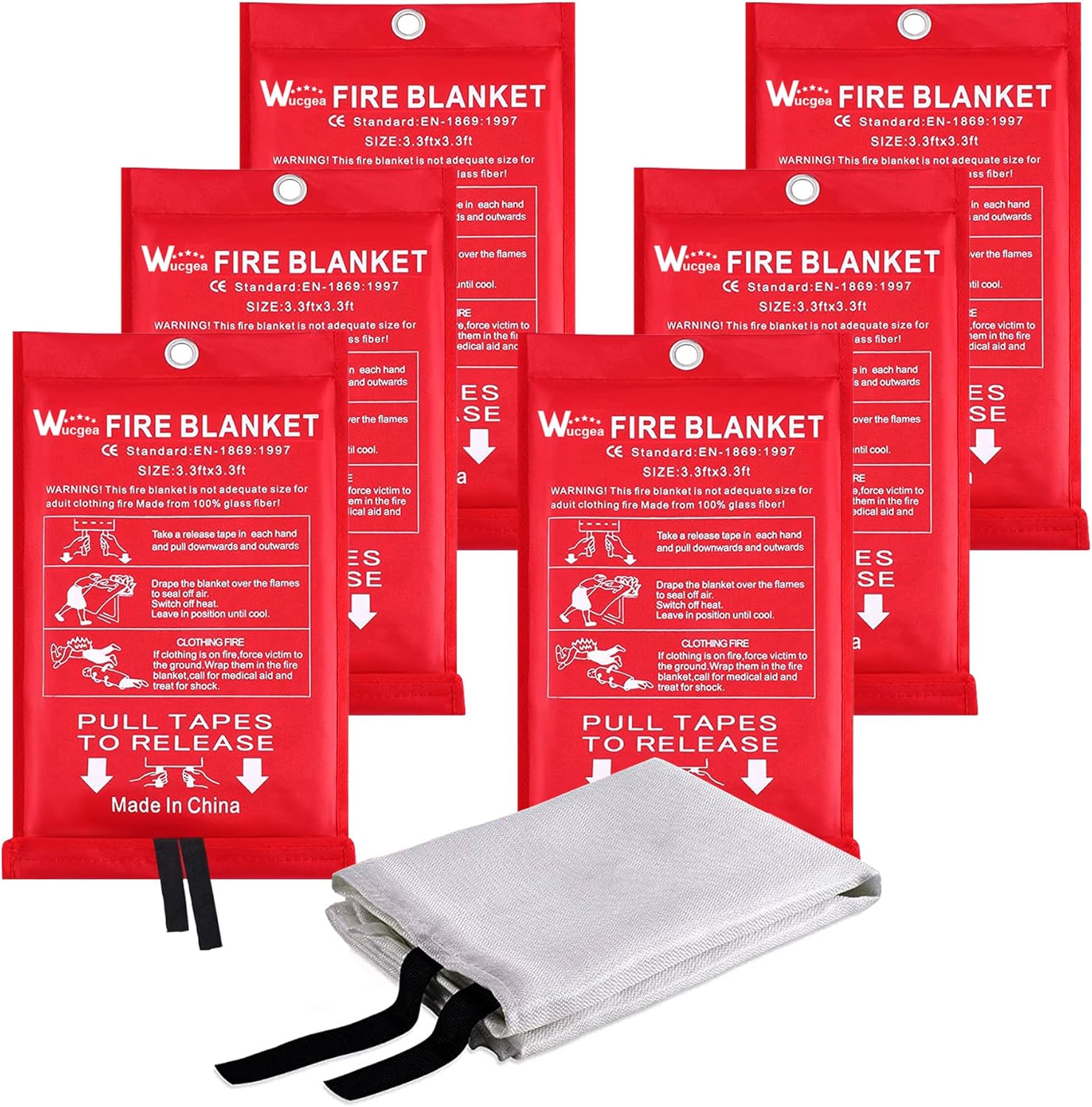 Fire Blanket for Home and Kitchen 6 Pack Fiberglass Reusable Fire