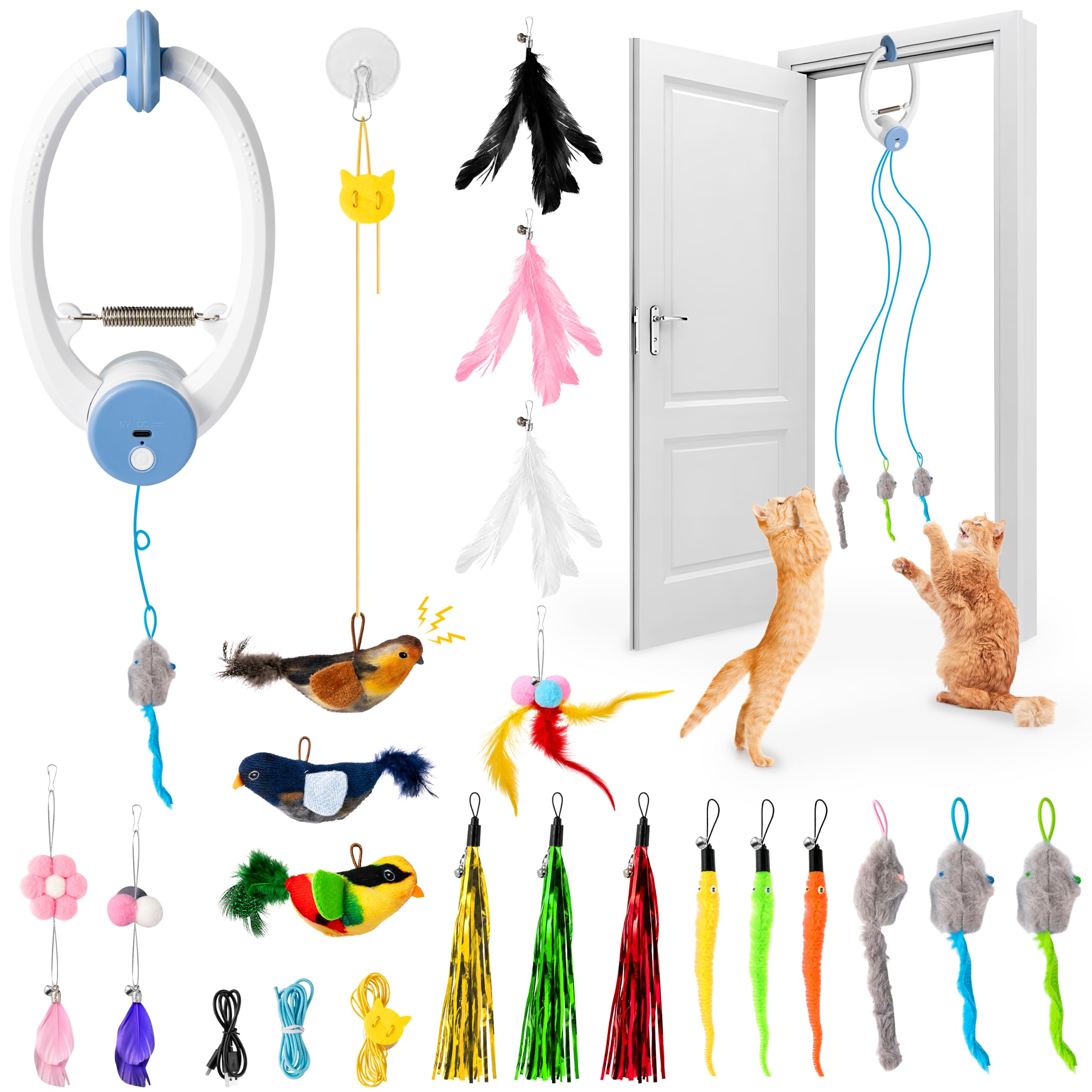 Wood Homing 19pcs Interactive Door Hanging Cat Toys for Indoor Bored Cats