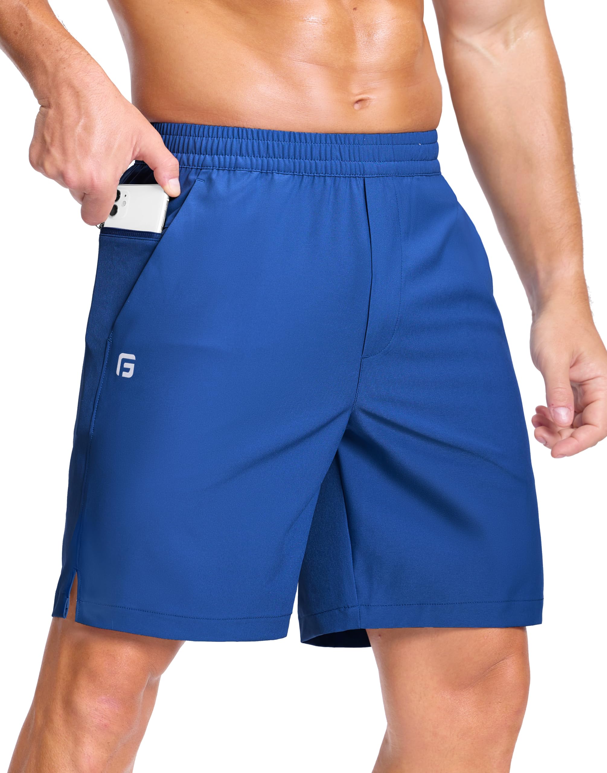 GGJ Men's Lightweight Athletic Shorts with 2 Zipper Pockets 7"/9"/5" Gym Workout Running Quick Dry Tennis Shorts for Men