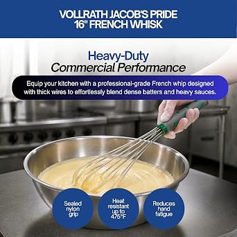 Vollrath 47093 Jacob's Pride 16 French Whip Whisk with Nylon Handle, Stainless Steel, NSF, Silver