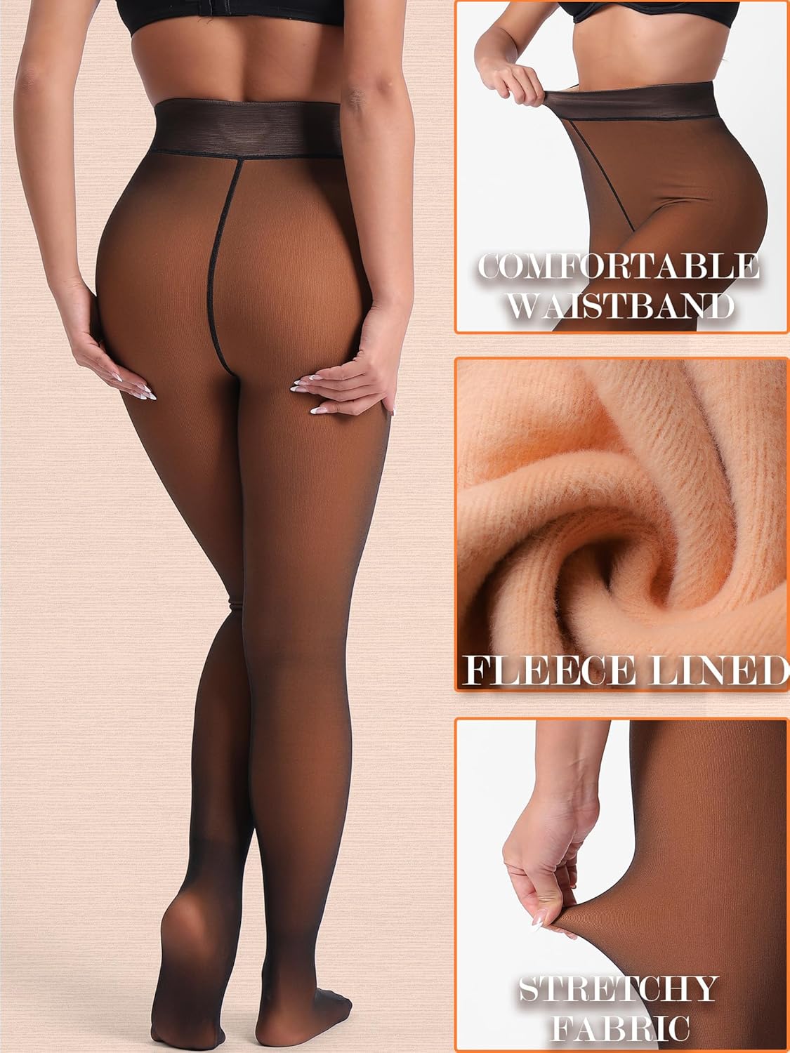 HONENNA 5 Skin Colors Fake Translucent Fleece Lined Tights, Winter Thermal Pantyhose for Women under Dress, medias térmicas - Image 6