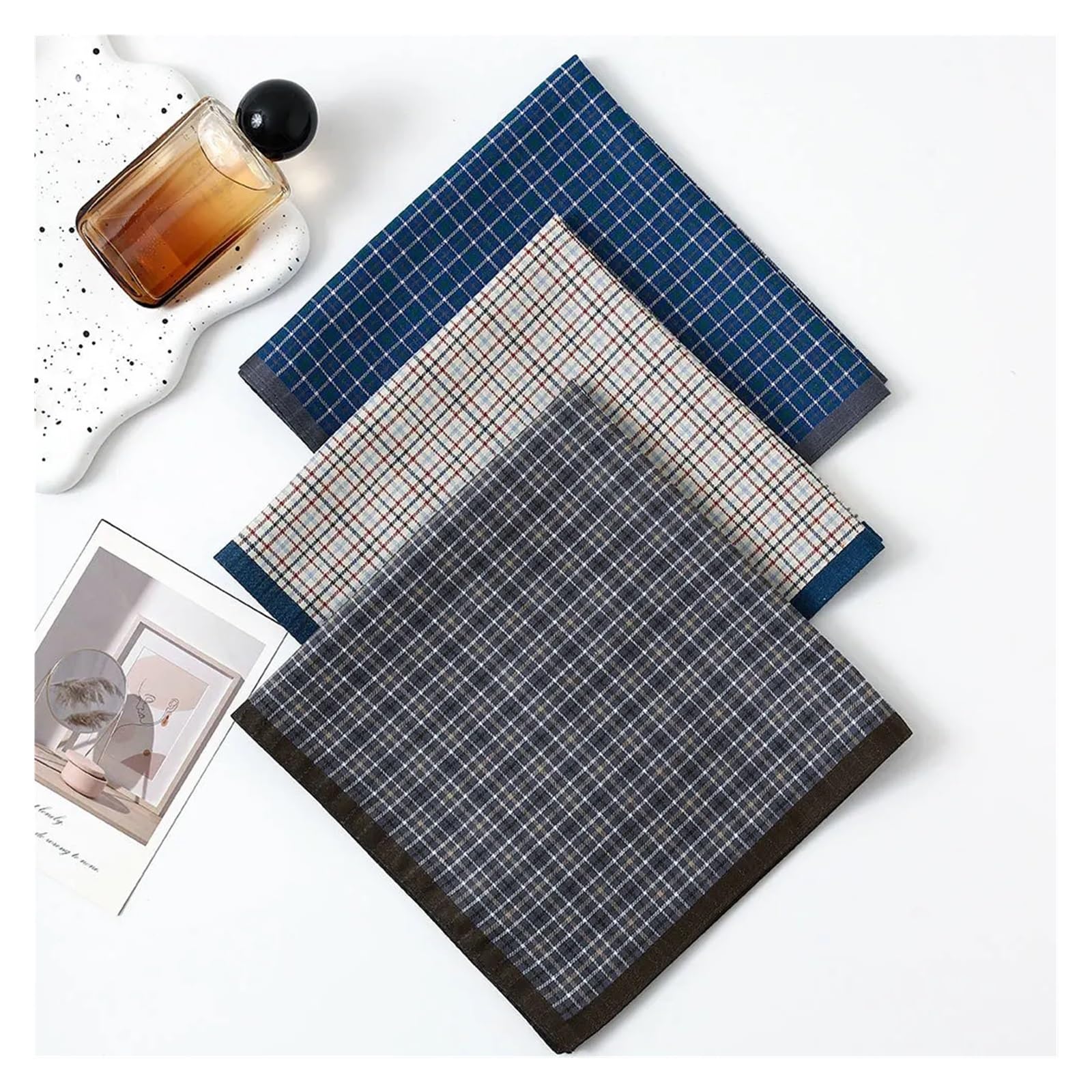 Pañuelo Traje Hombre Pañuelo de algodón puro for hombre, toalla bolsillo a cuadros negocios, tira satén teñida, 43cm, 3/6 Uds