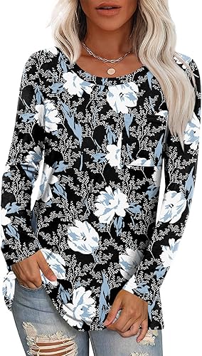 HOTGIFT Blusa de manga larga con cuello redondo para mujer, para otoño, invierno, holgada, cómoda, suave, con bolsillo