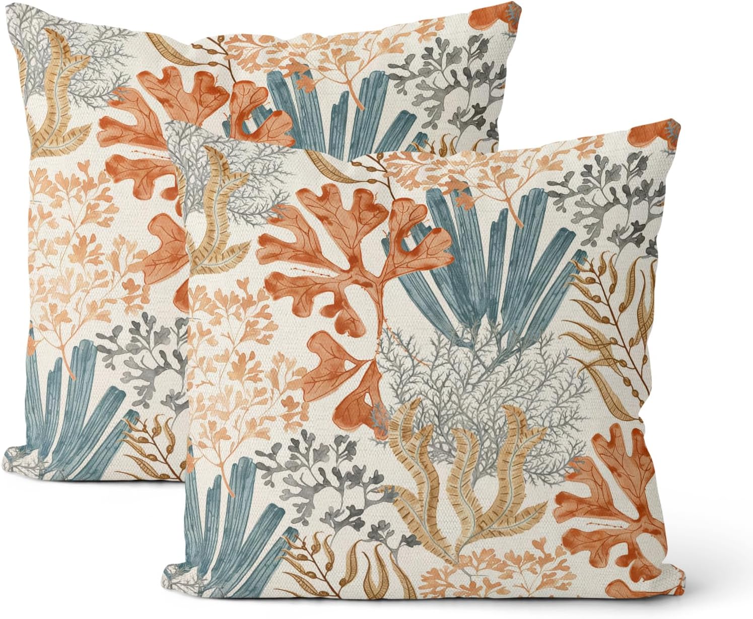 Coastal Throw Pillow Covers 18x18 Inch 2 Pcs Vintage Coral Tropical Summer Outdoor Decor Pillow Covers Nautical Ocean Beach Farmhouse Decorative Pillowcase Linen Cushion Cover for Couch Sofa