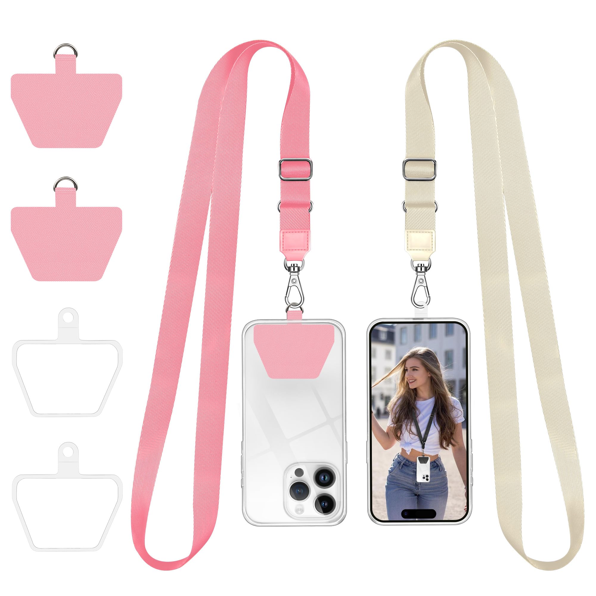 Doormoon Phone Lanyard, Universal Adjustable Neck Strap for Phone Case Keys ID Badges Cell Phone Lanyard Compatible with iPhone, Samsung, Most Smartphones, 2 Pack, Pink Ivory