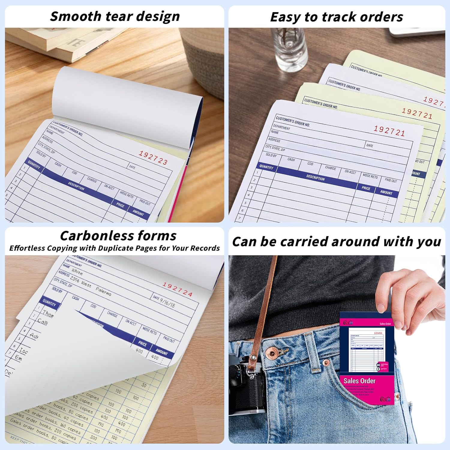 40 Pack Sales Order Book Bulk, 2-Part Carbonless Receipt Form Invoice, White/Yellow, 3-11/32x5-5/8 lnches, General Purpose Sales Book for Small Businesses and Service Providers, 40 Sets per Book