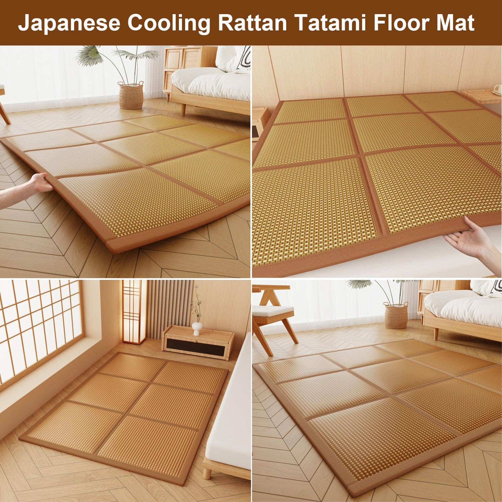 Esterilla Tatami Japonés Dormir Alfombrilla Colchón Futón Plegable de Suelo(Light Brown,80x200cm)