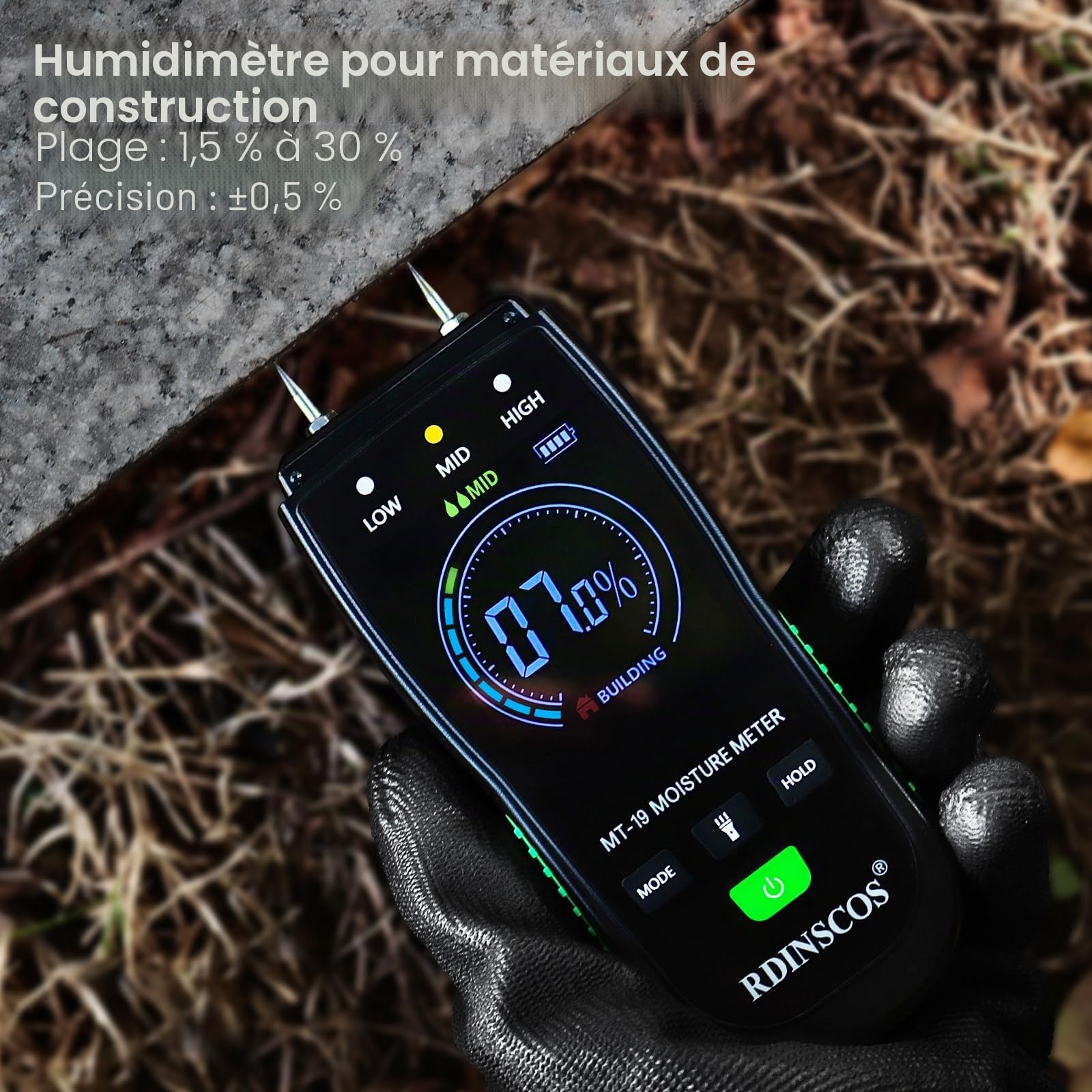 RDINSCOS Détecteur d'humidité - Type broche pour bois, bois de chauffage, bois, bûches et matériaux de construction