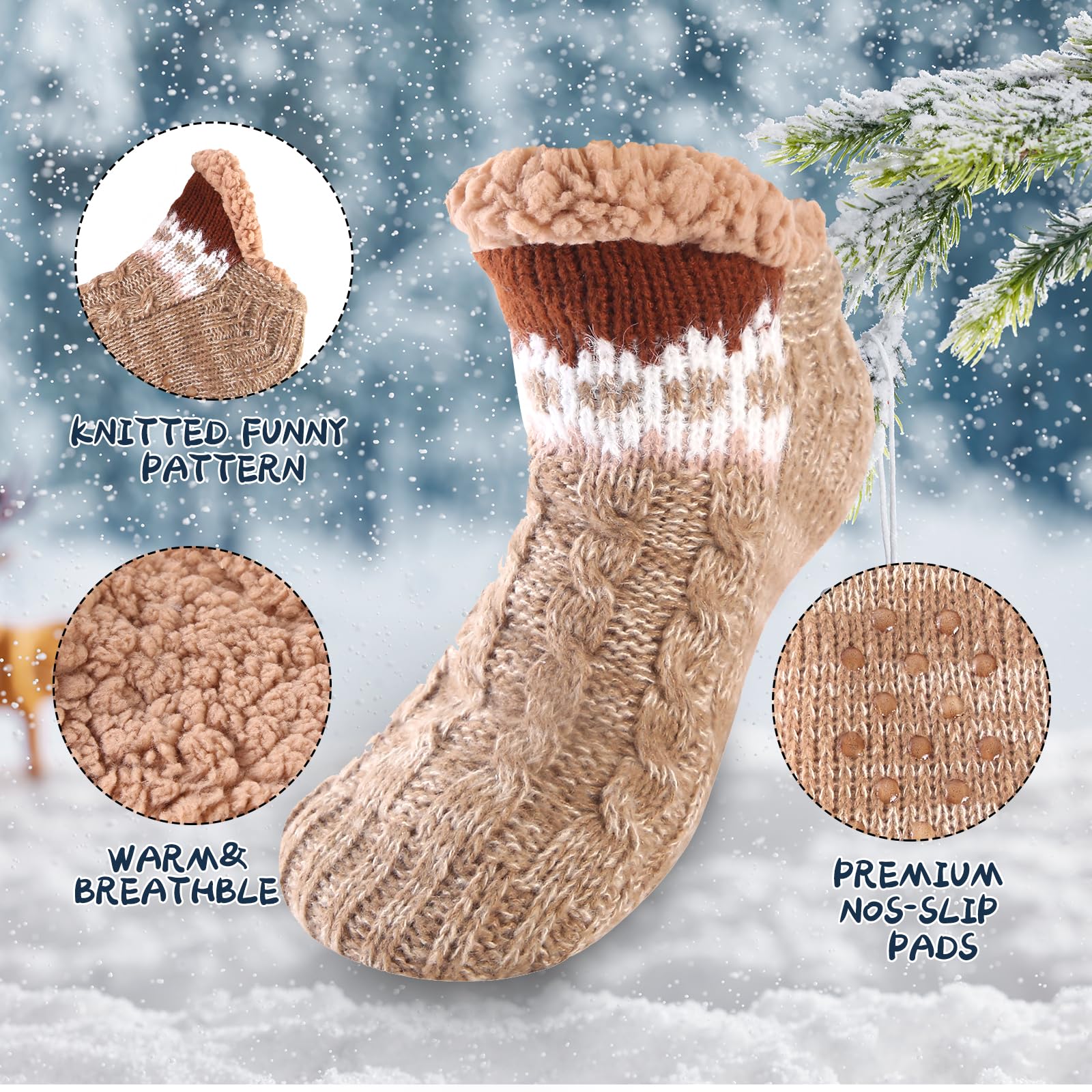 Calcetines Antideslizantes Hombre Calcetines para hombre con forro polar para el invierno cálidos y con suela antideslizante