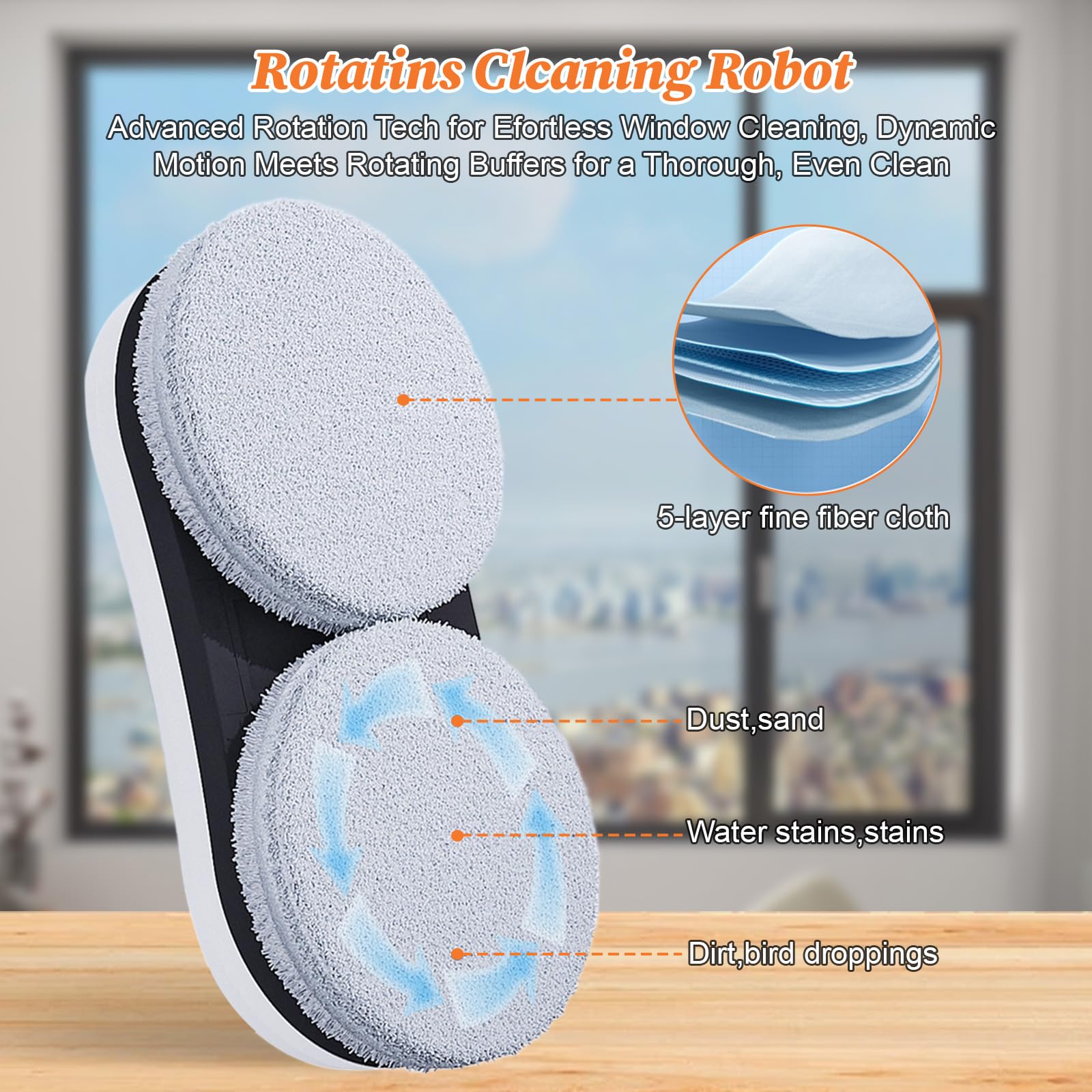 Window Cleaner Robot with Water Spray Window Cleaning Robot Window Cleaner with Automatic Water Spray Glass Cleaning Robot 5600Pa Sunction Power for Windows/Tiles/Class Door (White) — view 3