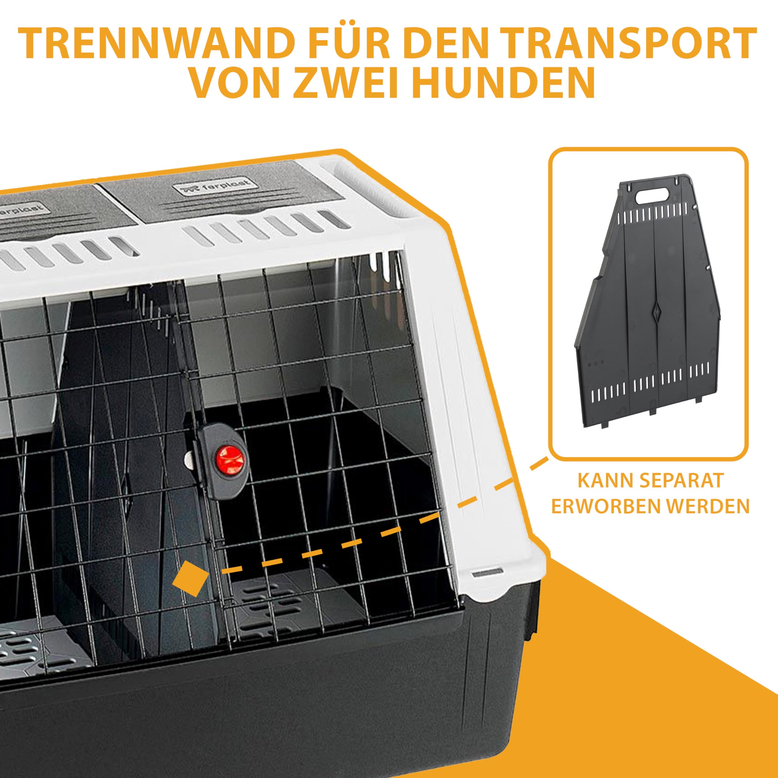 Ferplast Trasportino per Cani da Auto ATLAS CAR 80, Fessure per l'aerazione, Vani porta oggetti, Tappeto drenante