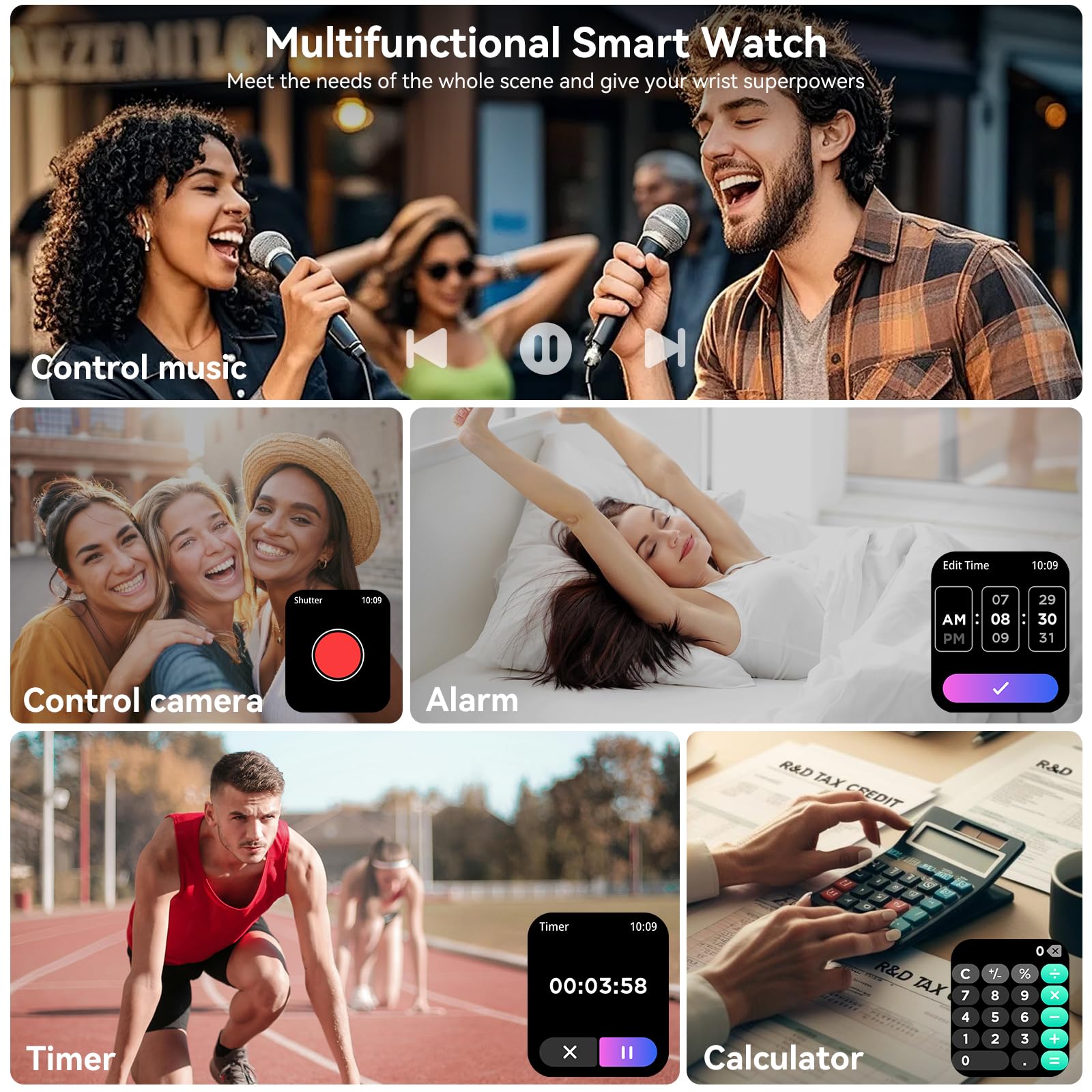 Smart Watch for Men Women, 1.83" HD Touchsreen, Bluetooth Calling, 5 ATM Water-Resistance, 130+ Sports Modes, Health, Fitness & Sleep Tracker, Timer, Fitness Watch for Android/iOS (Black)