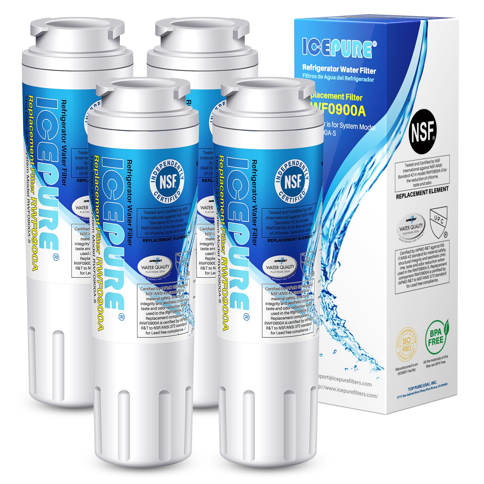 ICEPURE UKF8001 Refrigerator Water Filter Replacement for EveryDrop EDR4RXD1, Whirlpool Filter 4, Maytag UKF8001AXX-200, UKF8001P, 4396395, 469006, Puriclean II, FMM-2, RWF0900A 4PACK