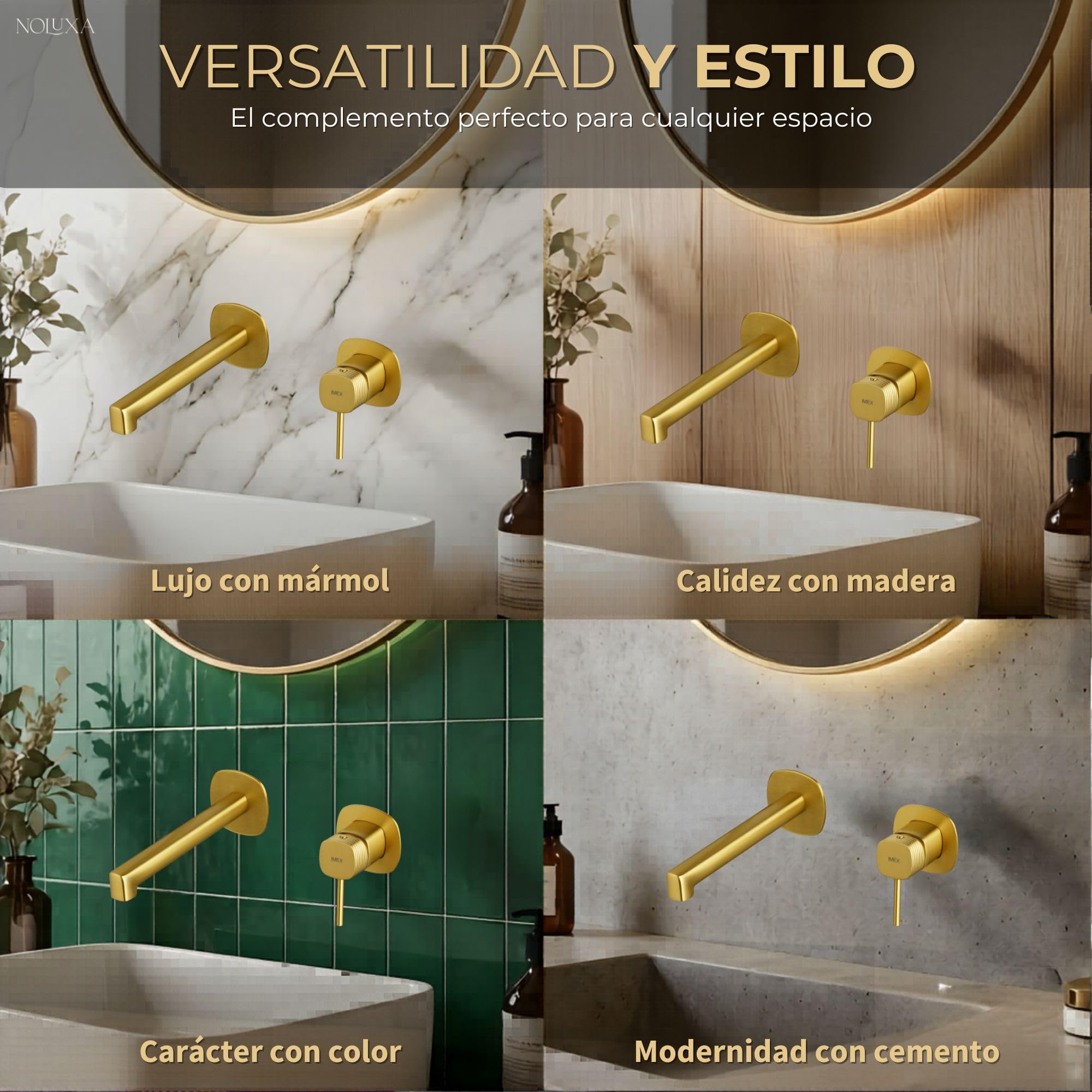 IMEX - Grifo Lavabo Empotrado Oro Cepillado | Grifo de Lavabo Monomando Pared Dorado | Mezclador Agua Fría y Caliente | Grifería en Latón con Cartucho Cerámico Ø35mm | Serie Firenze
