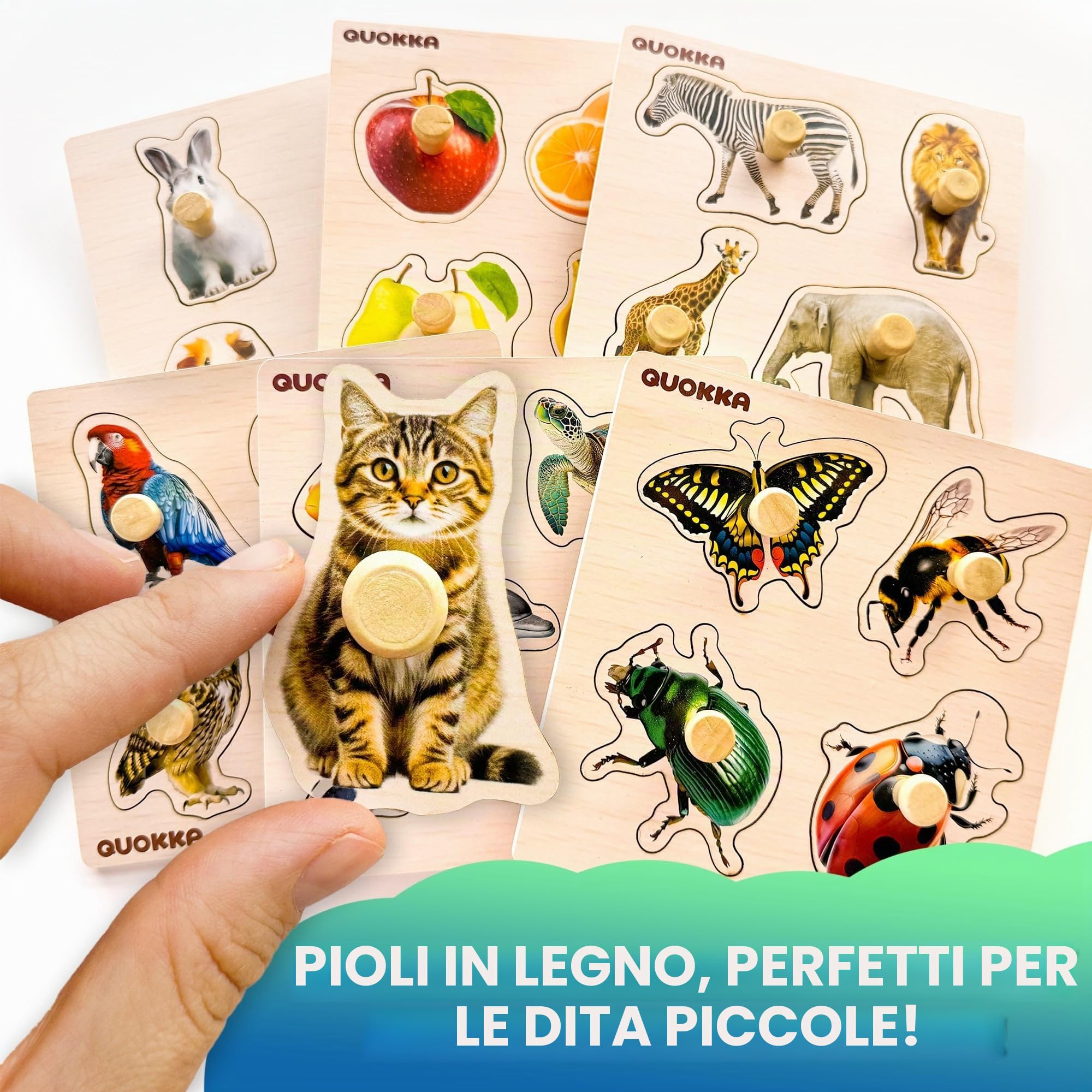 QUOKKA Puzzle Legno Bambini 1 2 3 Anni – 6 Montessori Giochi Legno - Puzzle 18 Mesi con Animali Realistici – Giocattolo Educativo Regalo per Bambini e Bambine 2 3 4 Anni