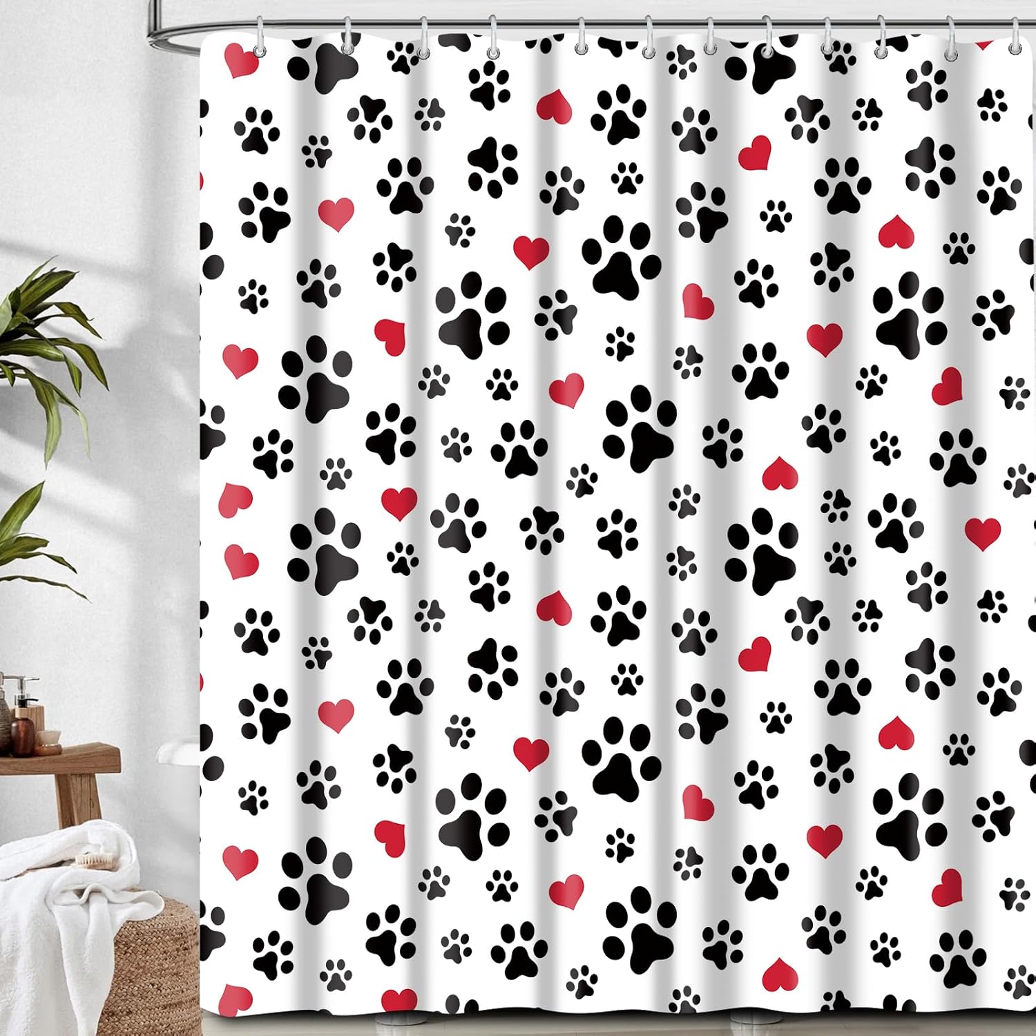 Shower Curtain for Bathroom, Cute Shower Curtain Sets with 12 Hooks, Waterproof Fabric Bath Curtain for Home, 72Wx72H Cute Dog Paws