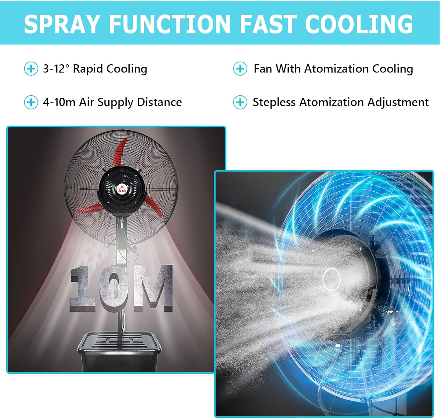Pedestal Misting Fan 90° Oscillating Floor Fan, Adjustable Height Heavy Duty Industrial Metal Stand Fan with 3 Speed,Use for Garage, Shop, Factory