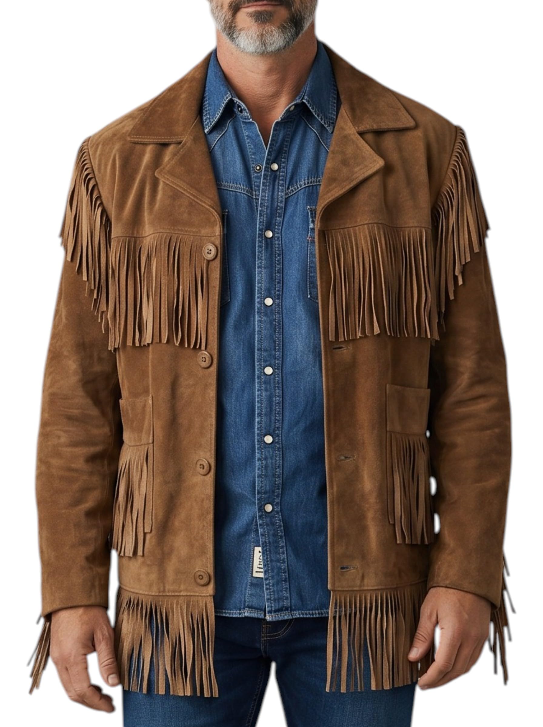 Men’s Suede Fringe Jacket Western Cowboy Style