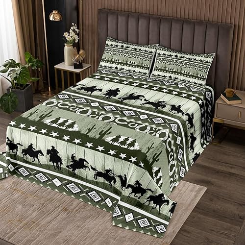 Vista 41 de Juego de colcha de vaquero occidental para niños, tamaño Queen, diseño geométrico de cactus, flechas de cactus, decoración de habitación de niños