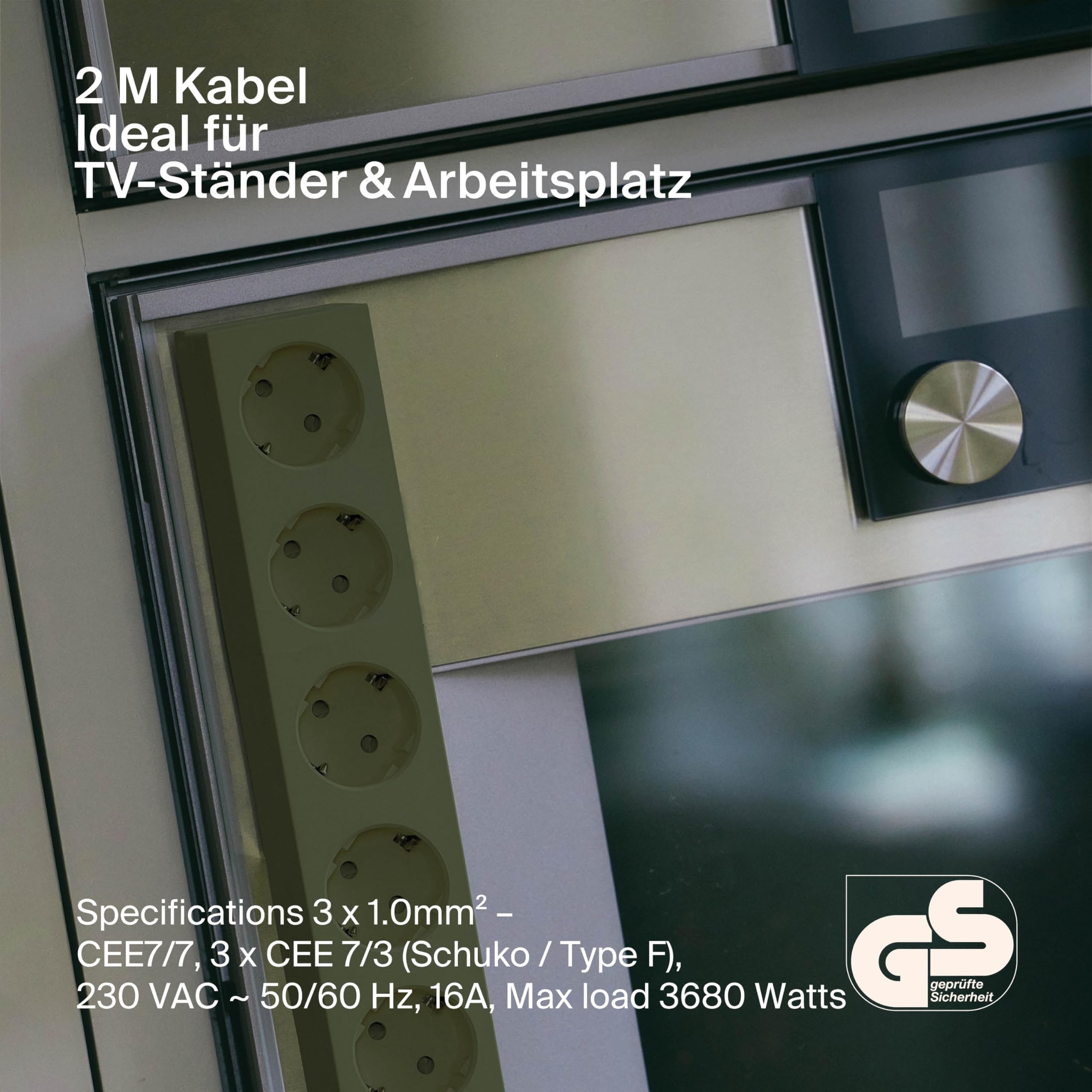 Pedestal Power Bar Multiprise de 2 m avec base magnétique, prise pratique et élégante avec 5 prises magnétiques, 5 voies Power Strip prise 5 voies