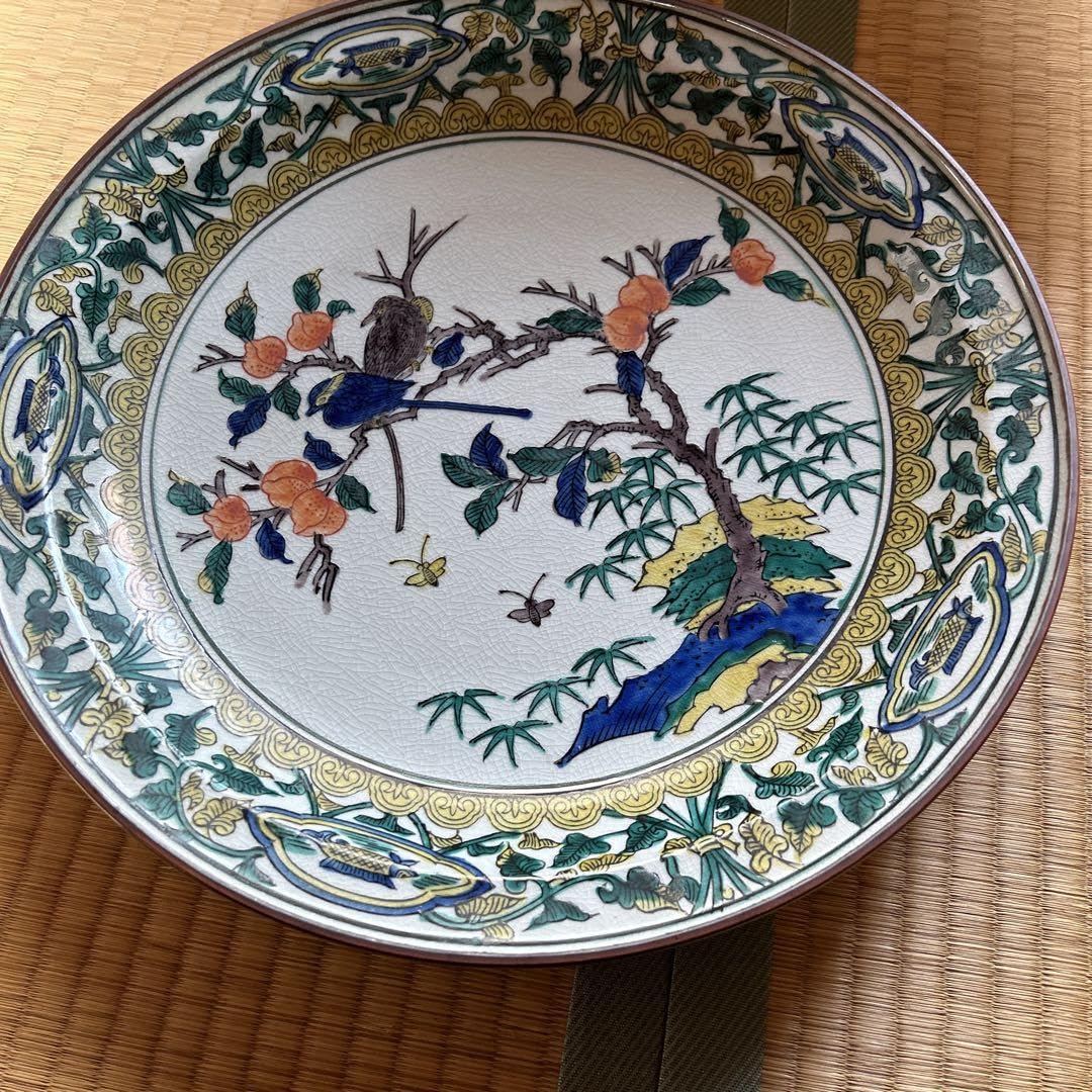 九谷焼　飾皿　花鳥図大皿　(松月) 九谷焼 九谷松月 松月 花鳥図 飾り皿 飾皿 大皿 絵皿 10号 31cm