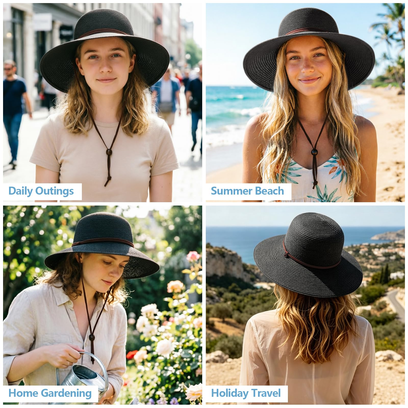 DRESHOW Femme Homme Chapeau de Paille Panama Unisexe Chapeau Été Large Bord Chapeau de Soleil Anti-UV Chapeau de Soleil