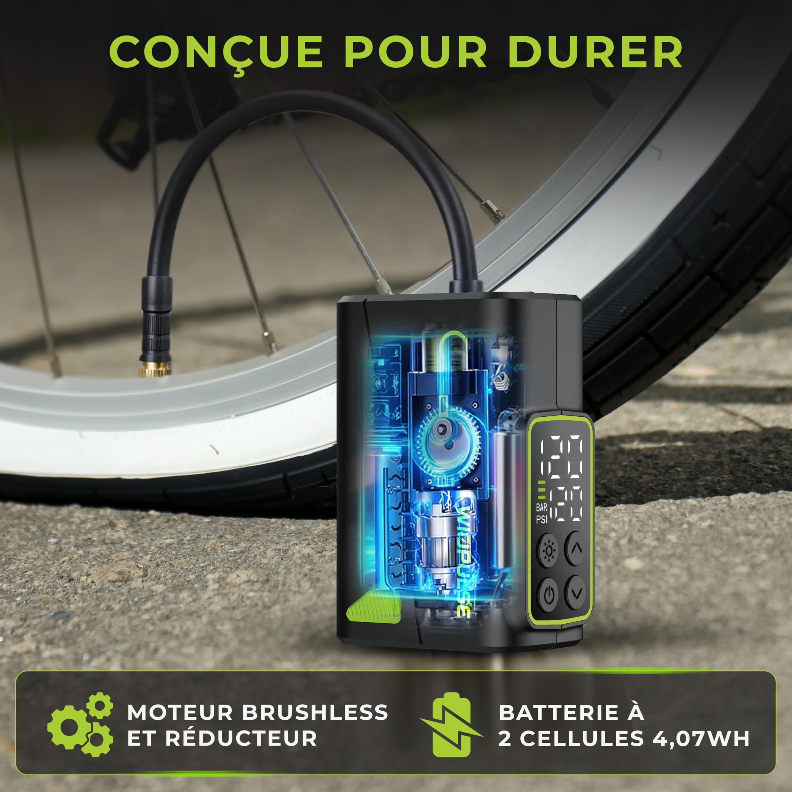 Mini Pompe Vélo Électrique 150 PSI Compresseur Portable LCD Arrêt Auto LED Presta Schrader