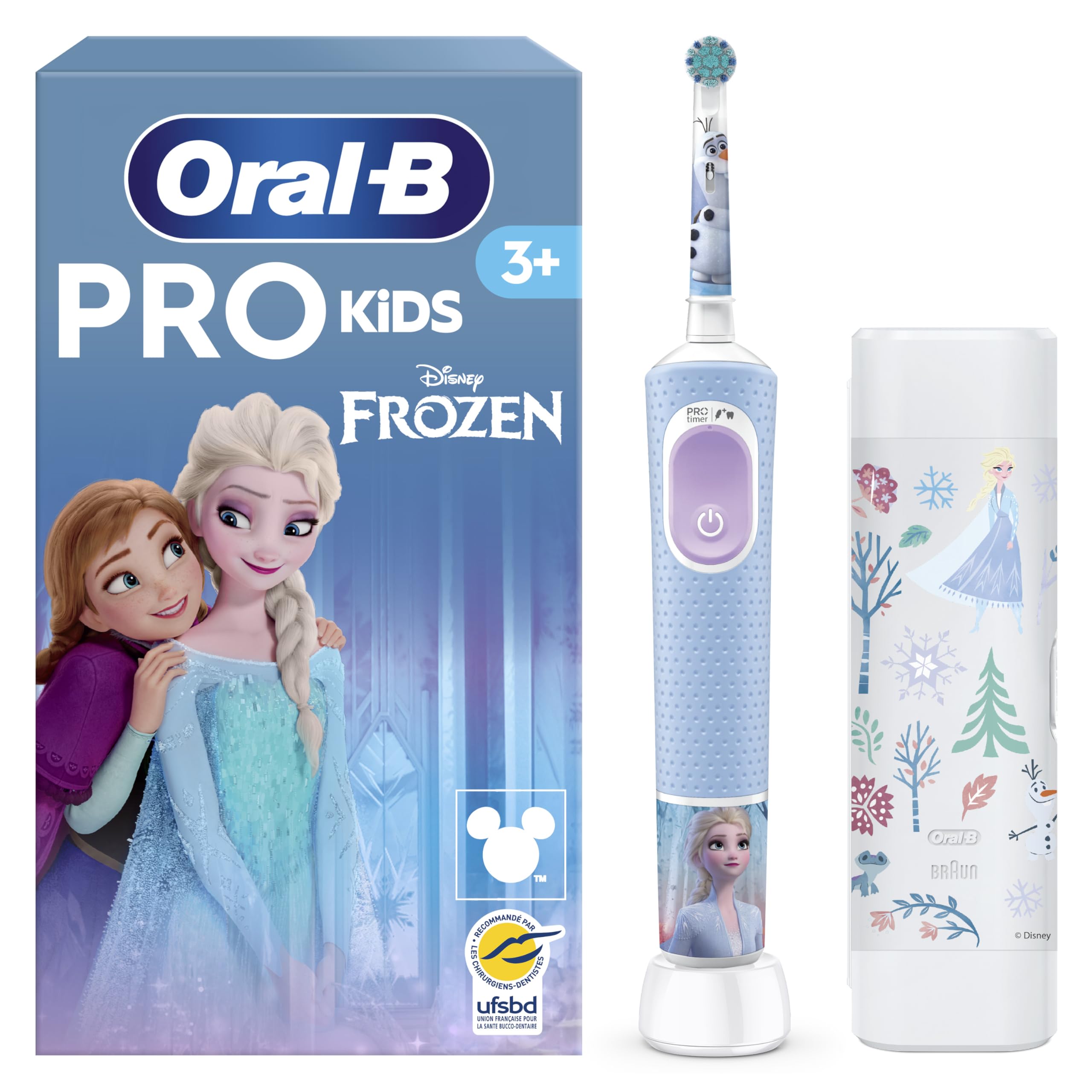 Oral-​B Brosse à Dents Electrique Pro Kids, Reine des Neiges, 1 Brossette, Multicolore – 2 Modes de Brossage pour Enfants de 3 Ans et Plus, Tête Ronde Douce sur les Gencives, Disney Magic Timer, Etui