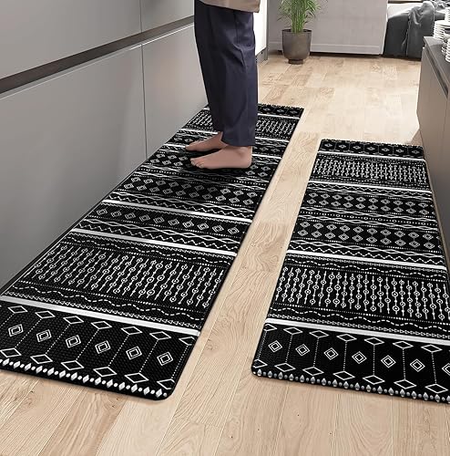 Miniatura 1 de ASPMIZ Juego de 2 alfombras y tapetes modernos de cocina, acolchados, antifatiga, geométricos, 2 piezas, lavables, impermeables, de PVC, para