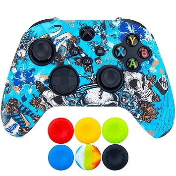9CDeer 1 Piece of Silicone Transfer Print Protective Thick Cover Skin + 6 Thumb Grips for Xbox Series X/S Controller Sorceress