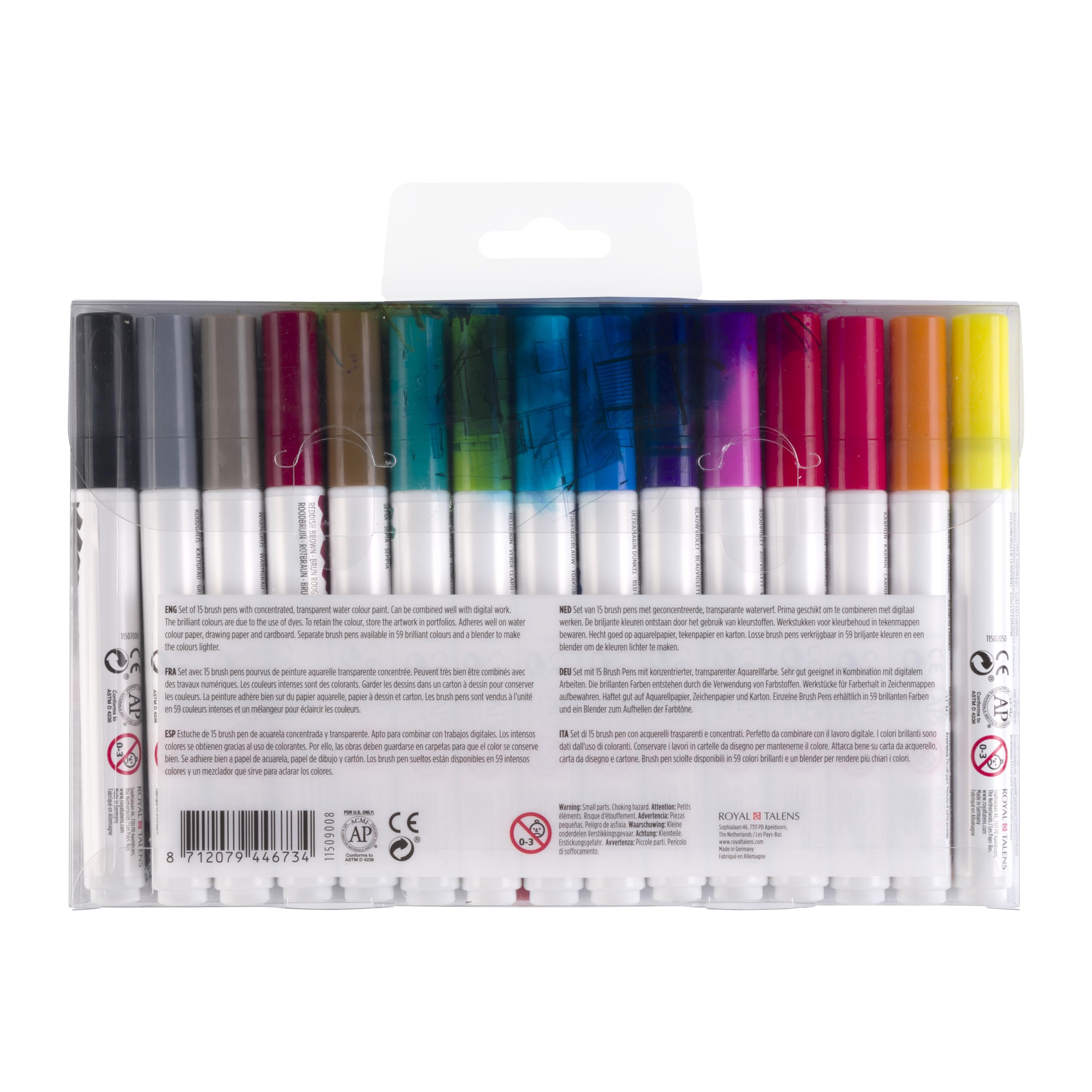 Ecoline Brush Pen Set de 15 marqueurs pointe feutre - Teintes de base | Marqueurs à dégrader pour lettering, dessin & journaling