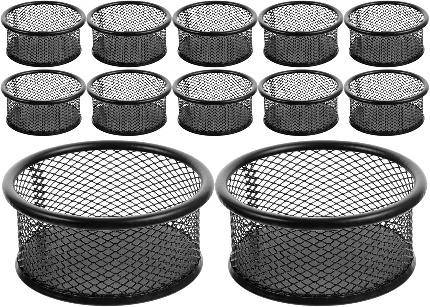 12pcs Black Metal Mesh Paper Clip Holder Multi-functional Desk Organizer for Paperclip Storage and Binder Clip Dispenser Office Supplies