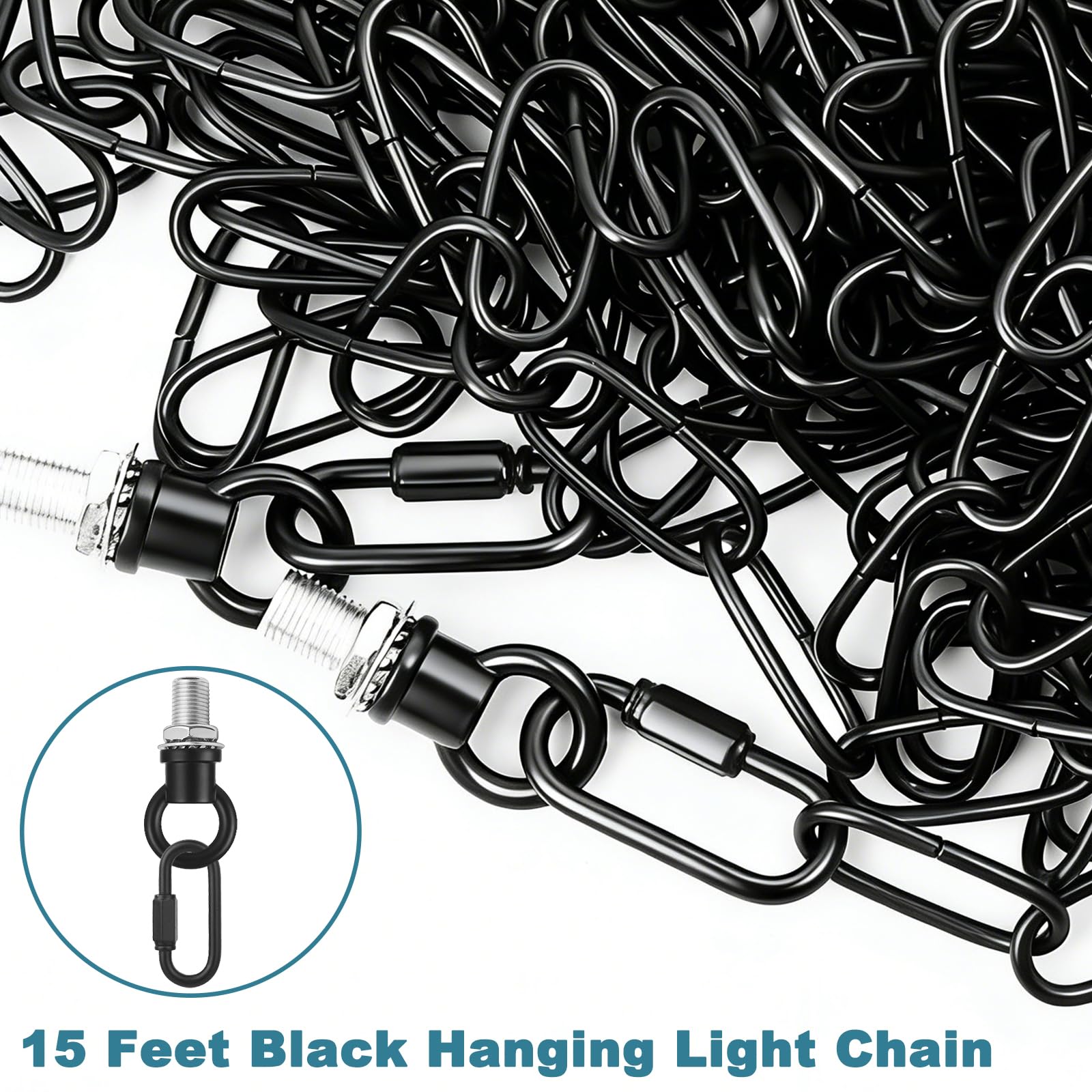 garini 12 Feet Industrial Black Light Fixture Chain, Adjustable Metal Pendant Chandelier Chain Extension with Detachable Link, Maximum Load is 66 Pounds — Amazon image 5