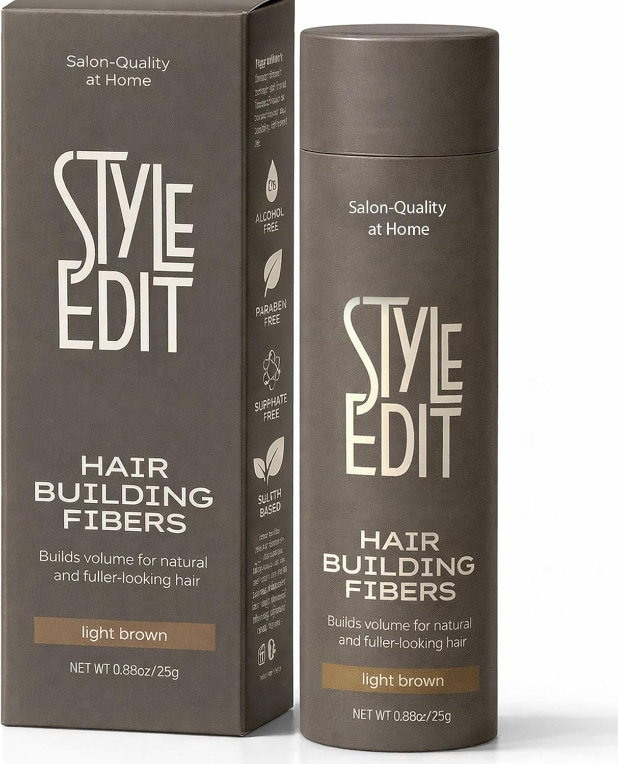 Style Edit Hair Building Fibers for Thinning Hair | Conceals Receding Hairlines, Fine Hair & Bald Spots for Fuller looking hair, 100% Plant-Based Thickening Powder for Men & Women, Light Brown 0.88oz