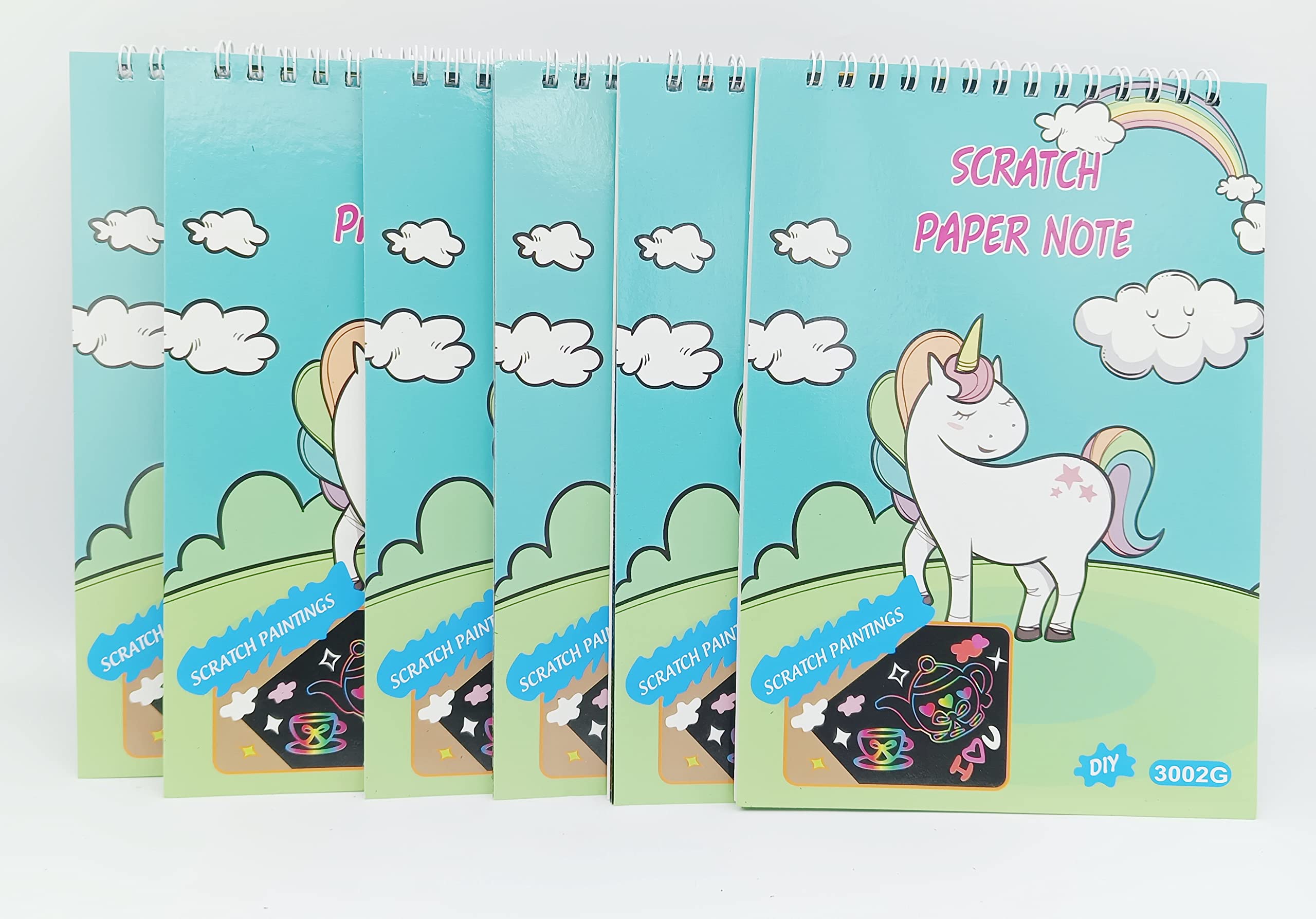 Gold Leaf Unicorn Scratch Paper Note Book Eight Sheets for Kids Drawings and Color Full Art Creation,Scratch Book 20X14 Cm with Wooden Scratch Stick(PackOf 6Pcs)
