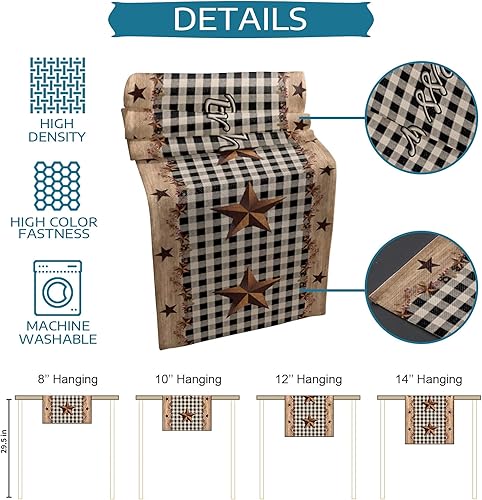 Miniatura 7 de Manteles individuales  Juego de 6 manteles individuales de granja negros para mesa de cocina, comedor, vintage, con estrellas de campo,