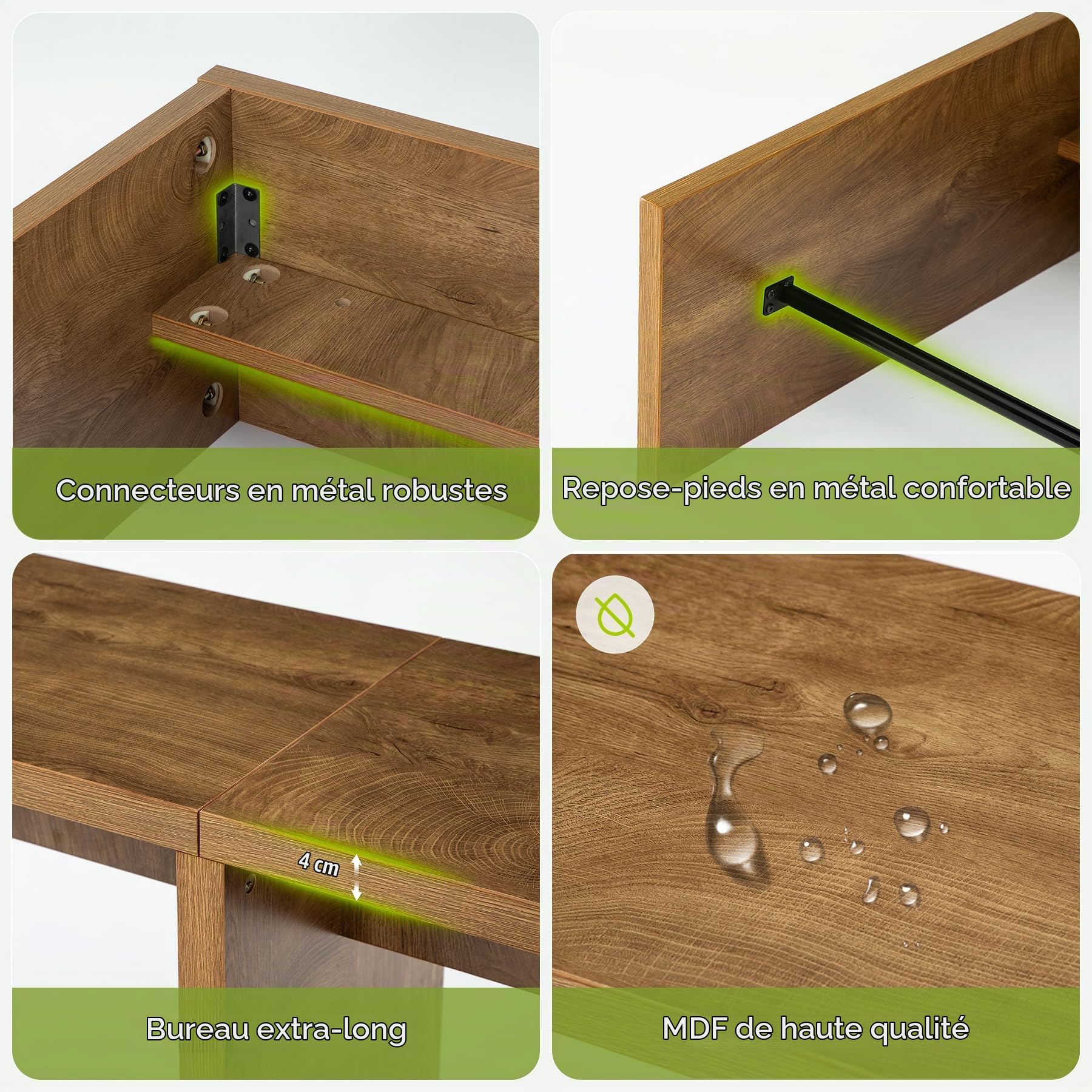 Tribesigns Table de Bar, Table Haute Cuisine, 200 x 39.5 x 95cm, Extra Longue avec Repose-Pieds en Fer Stable pour Cuisine, Salon, Salle à Manger, Couleur Bois