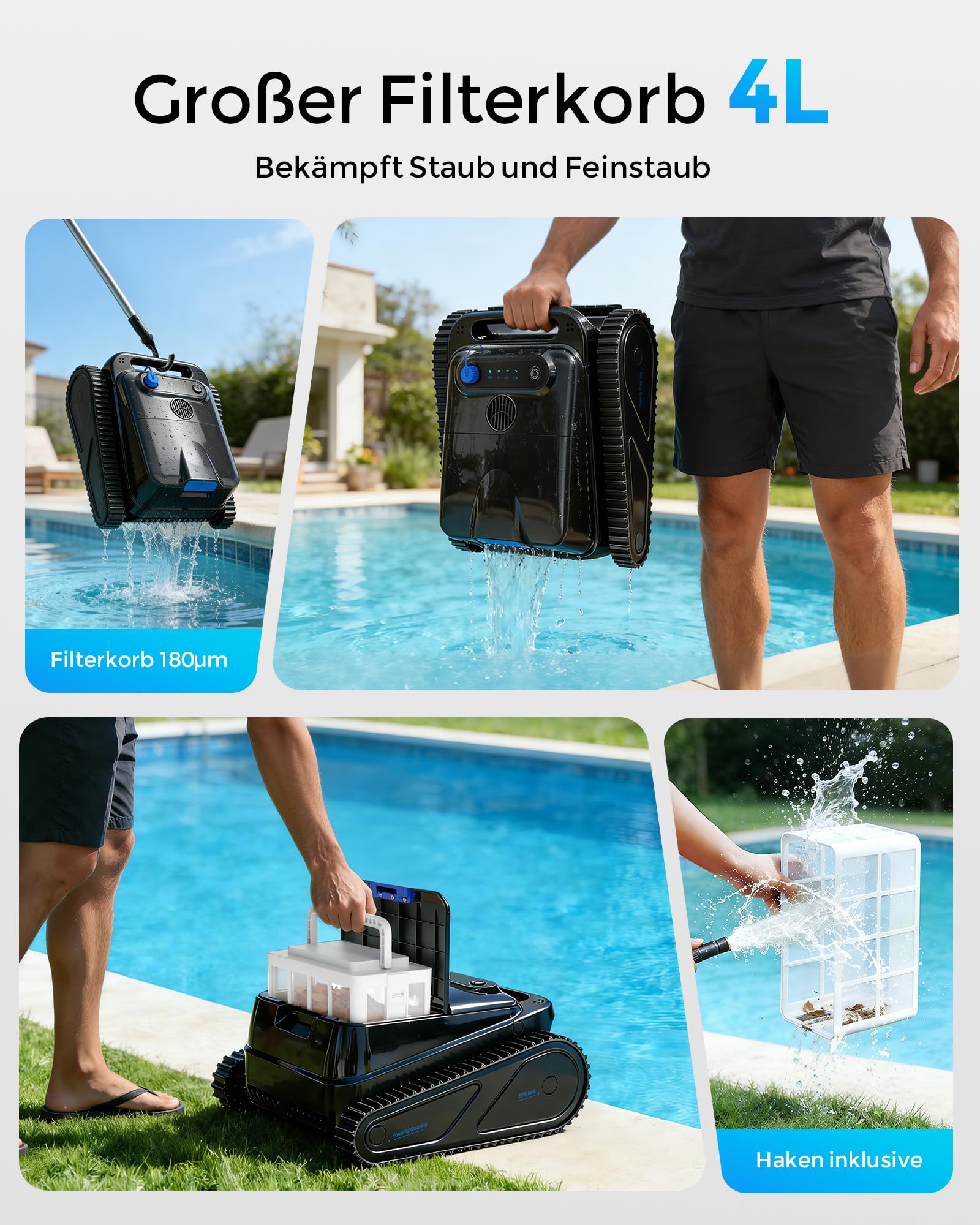 (2026) Y50SE Poolroboter Boden und Wand, Wasserlinie, 120 Min Laufzeit, Intelligente Navigation, Flachzone 4-in-1, Kabelloser Poolsauger Akku, 4 Sensoren, Starker Poolsuager für Pools bis zu 200 m²-SC
