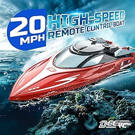 DEERC H120 Fast RC Boat for Pools and Lakes, 2.4 GHz 20+ MPH Racing Boats for Kids & Adults with Rechargeable Battery,Low Battery Alarm,Capsize Recovery,Gifts for Boys Girls